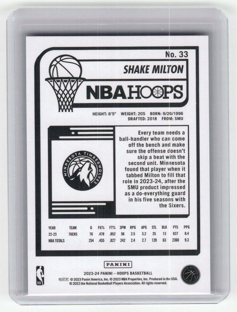 2023-2024 SHAKE MILTON Green 11/25 Hoops Int 76ers #33