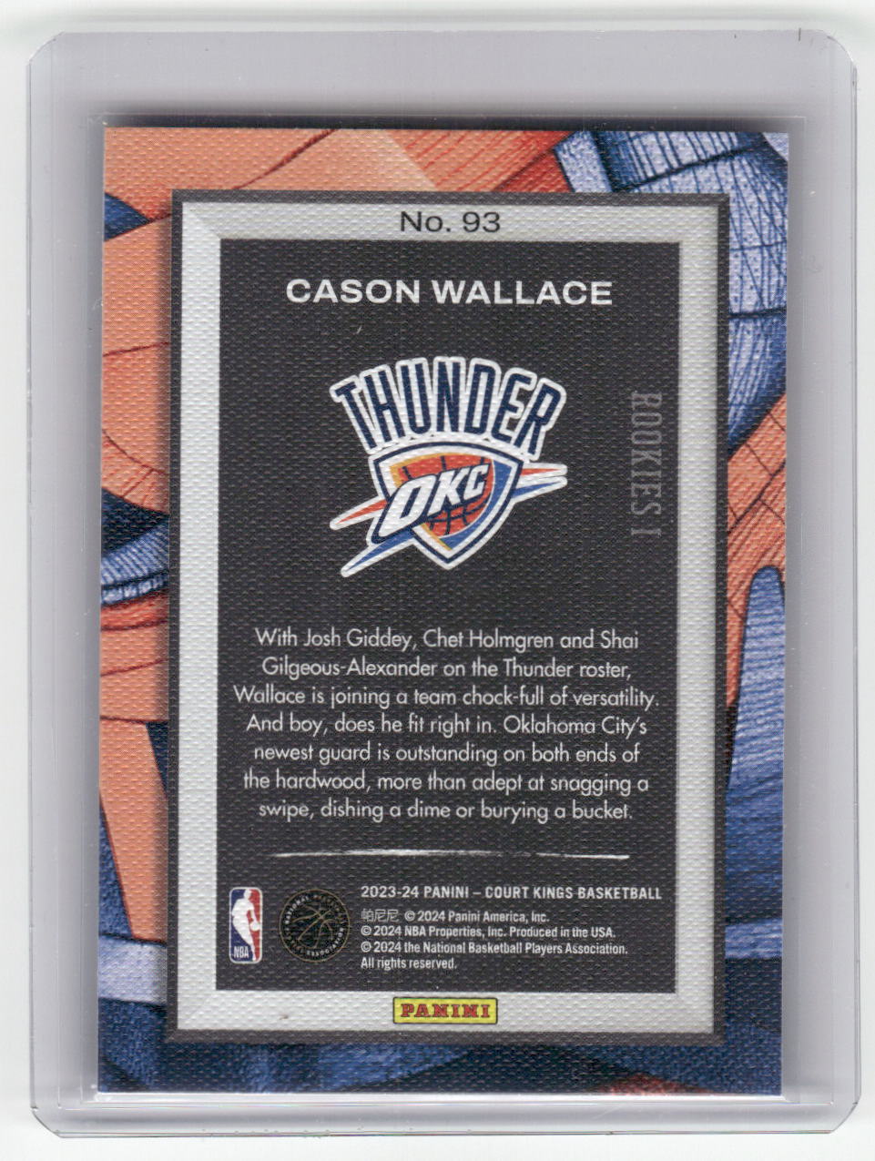 2022-23 CASON WALLACE Level 1 Rookie Court Kings OKC #93