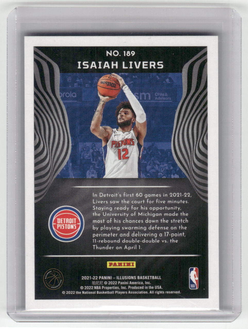 2021-22 ISAIAH LIVERS Rookie Gold 6/10 Illusions Pistons #189