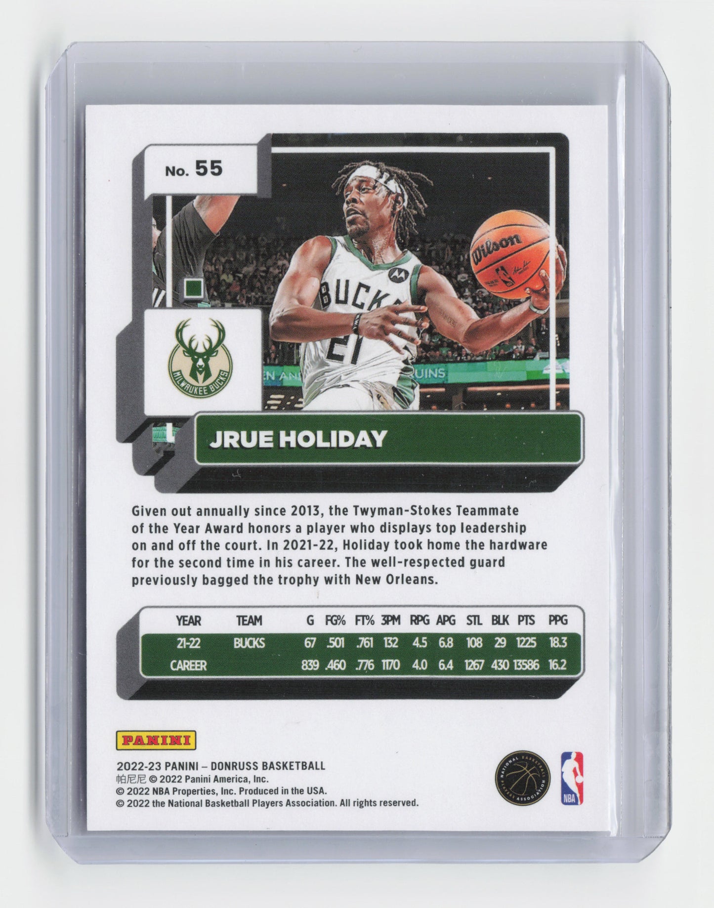 2022-23 JRUE HOLIDAY Press Proof Purple 142/199 Donruss Bucks #55