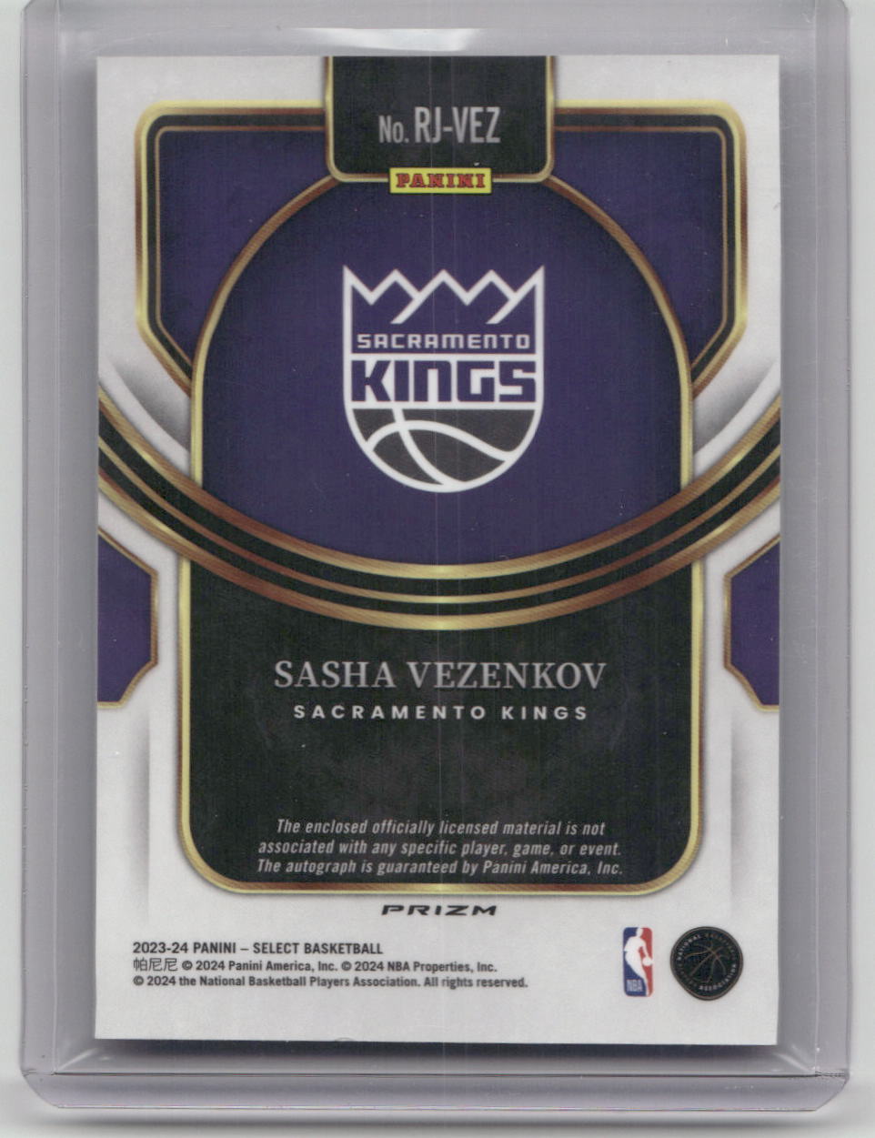 2023-24 SASHA VEZENKOV RPA Prizm Auto Select Kings RJ-VEZ