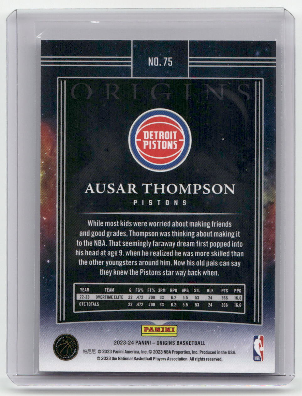 2023-24 AUSAR THOMPSON Rookie Origins Pistons #75