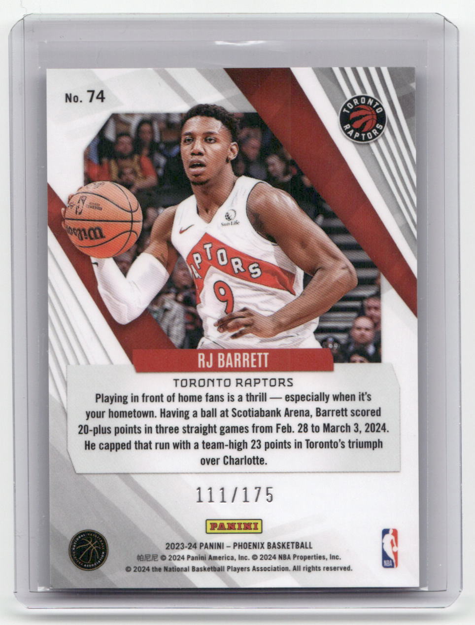 2023-24 RJ BARRETT Pink 111/175 Phoenix Raptors #74