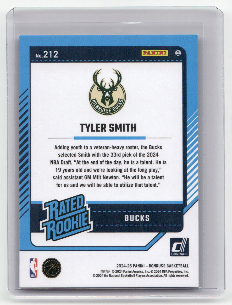 2024-25 TYLER SMITH Rated Rookie Silver Laser 30/149 Donruss #212