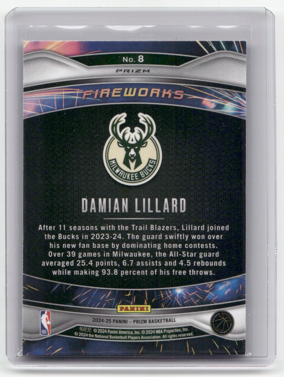 2024-25 DAMIAN LILLARD Fireworks Holo Prizm Bucks #8