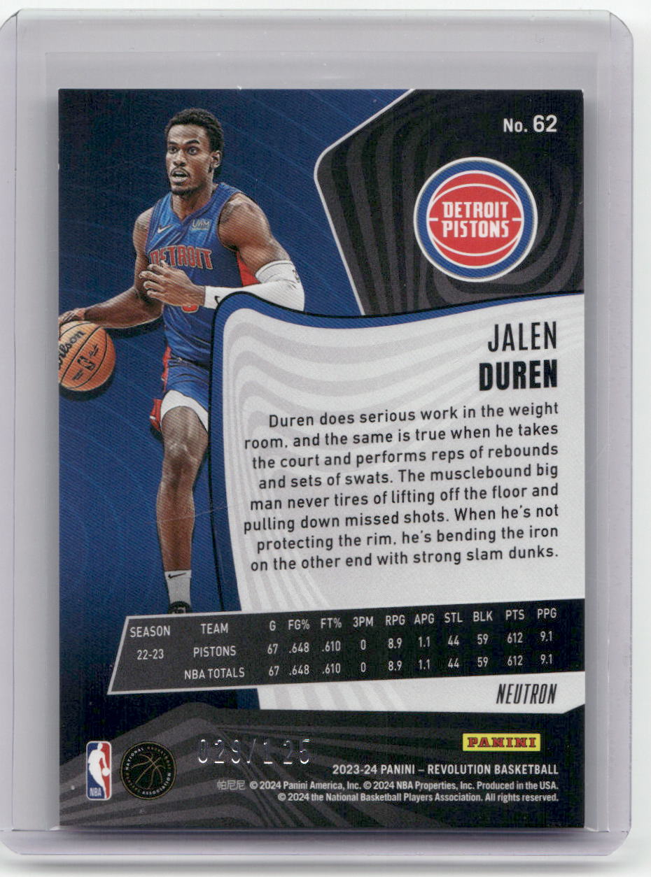 2023-24 JALEN DUREN Neutron 29/125 Revolution Pistons #62