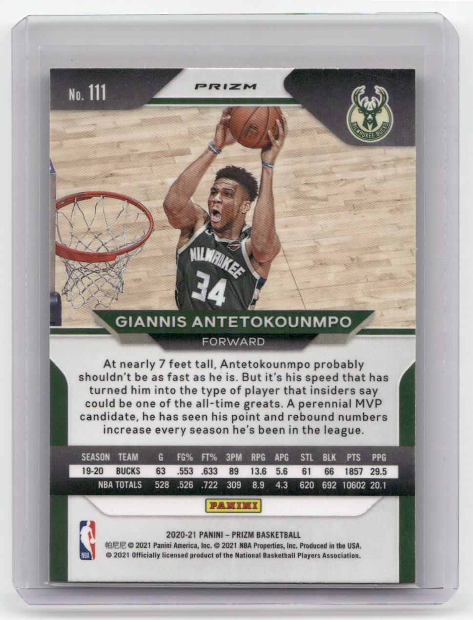 2020-21 GIANNIS ANTETOKOUNMPO Orange Cracked Ice Prizm Bucks #111