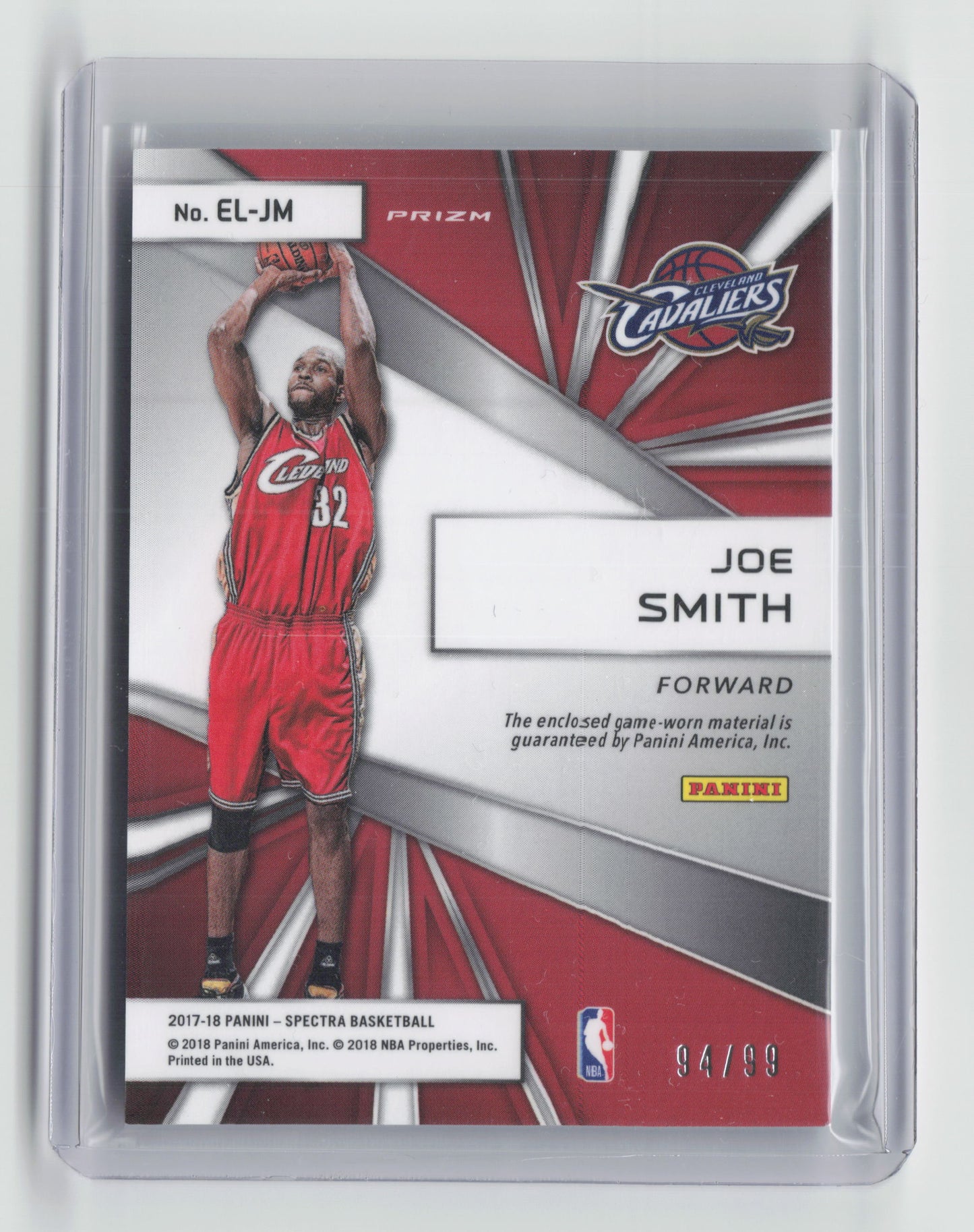 2017-18 JOE SMITH Epic Legends Game Worn Patch 94/99 Spectra Cavaliers #EL-JM