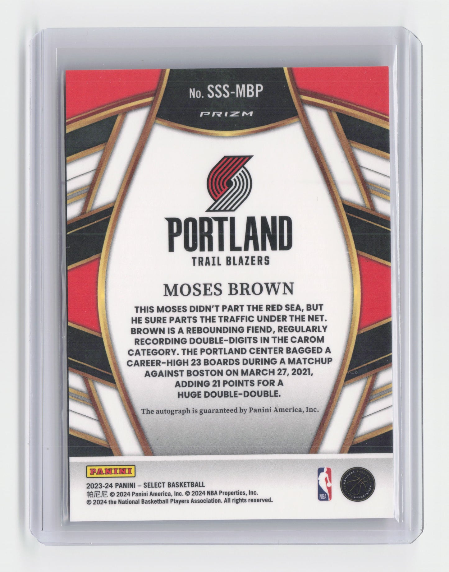 2023-24 MOSES BROWN Silver Autograph Select Blazers #SSS-MBP