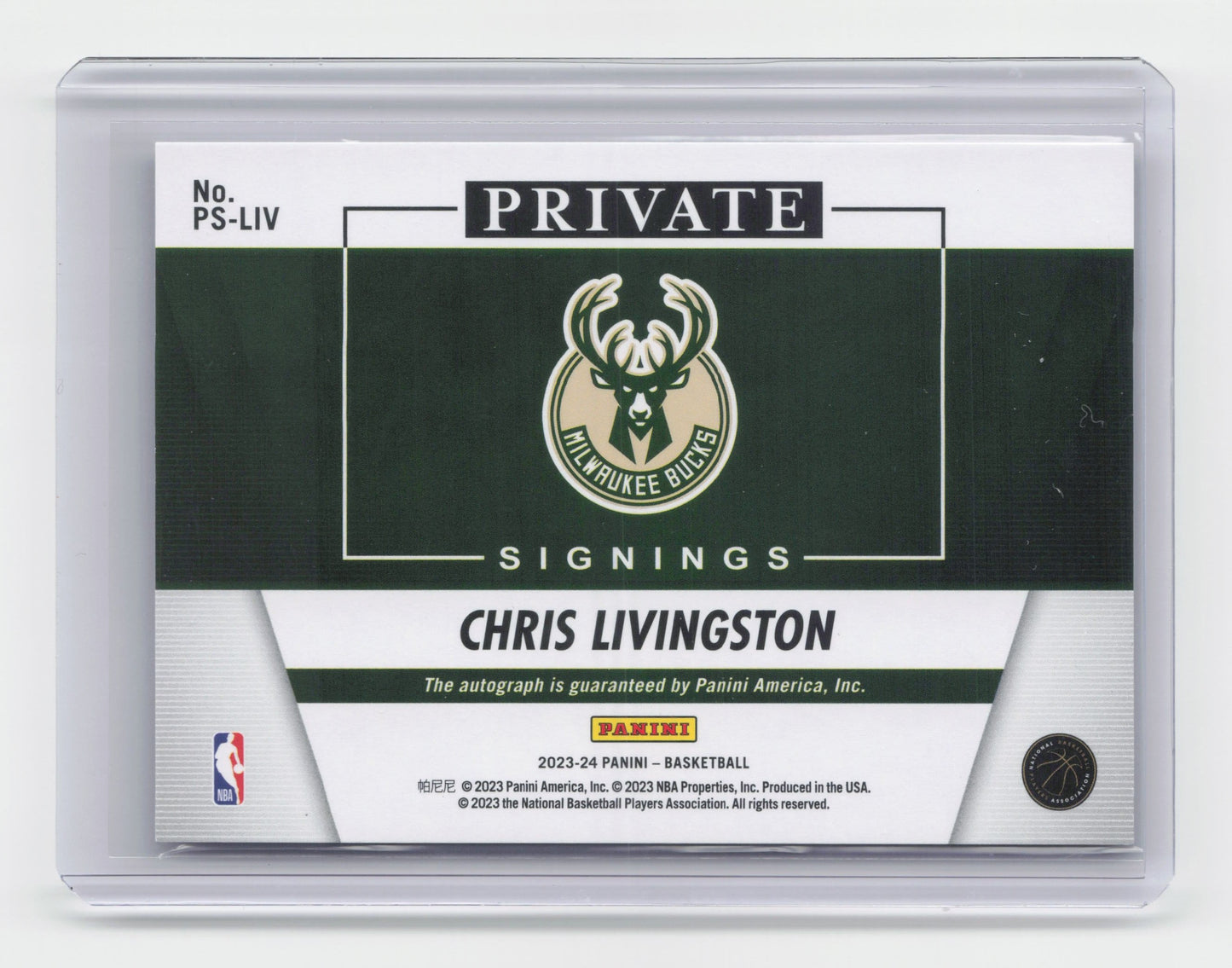 2023-24 CHRIS LIVINGSTON Private Signings SSP OnCard Auto Panini Bucks #PS-LIV