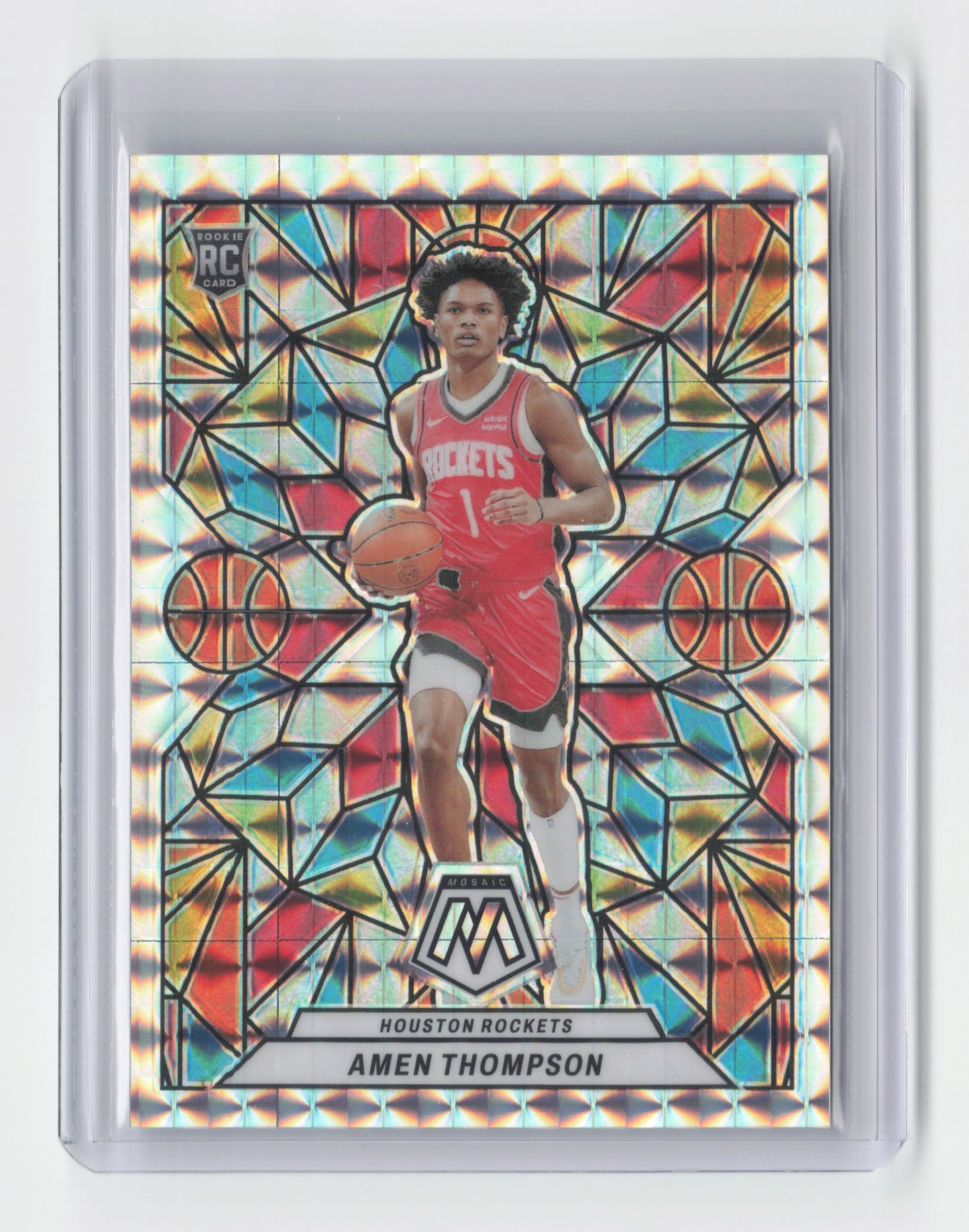 2023-24 AMEN THOMPSON Stained Glass Case Hit SSP Mosaic Rockets #15