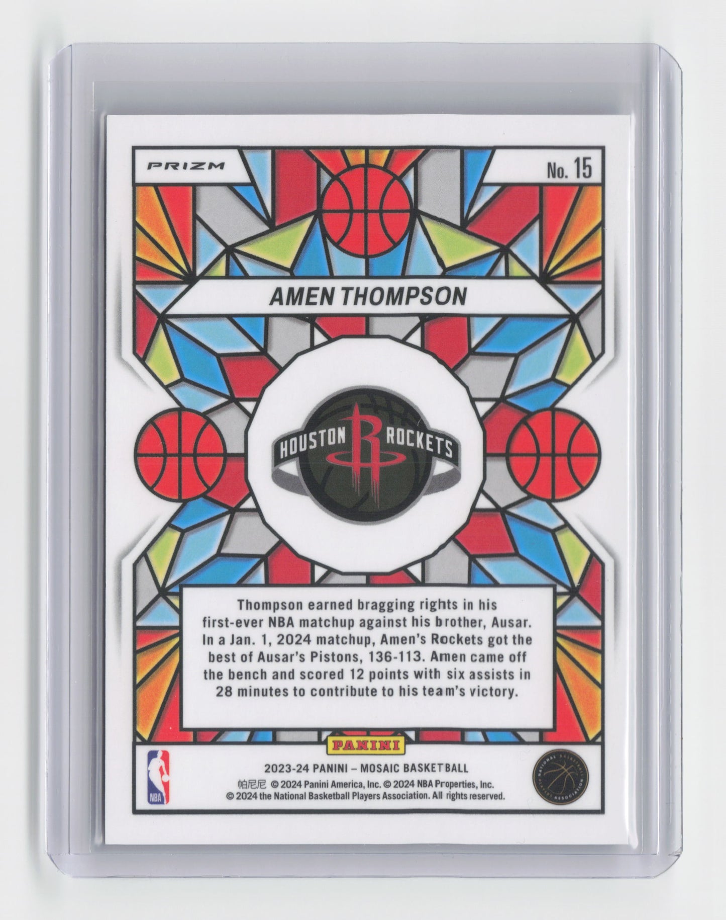 2023-24 AMEN THOMPSON Stained Glass Case Hit SSP Mosaic Rockets #15