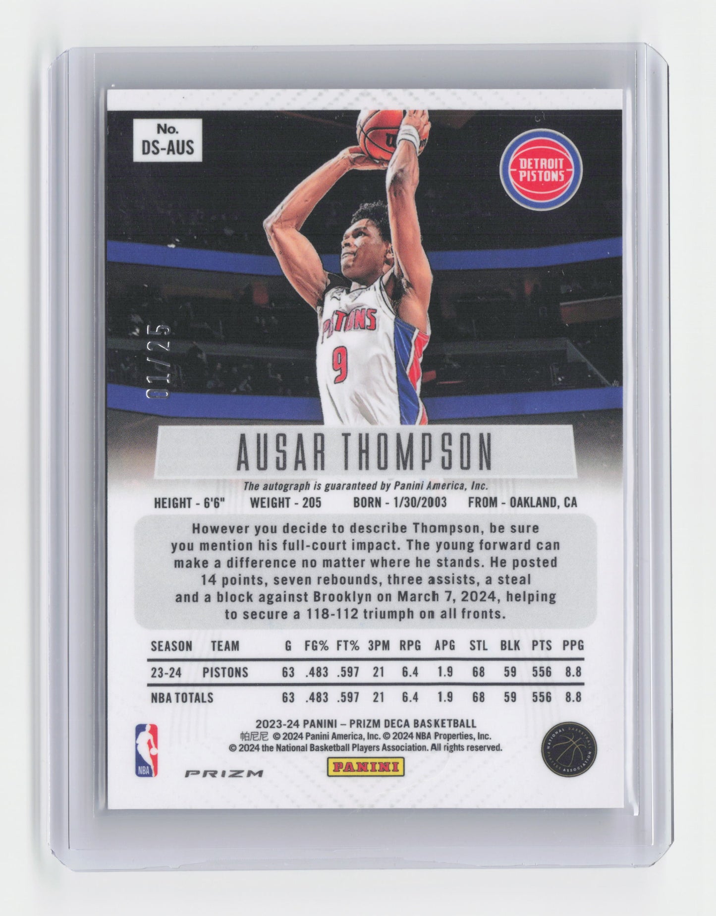 2023-24 AUSAR THOMPSON Mojo RC Autograph 01/25 SSP Deca Pistons #DS-AUS