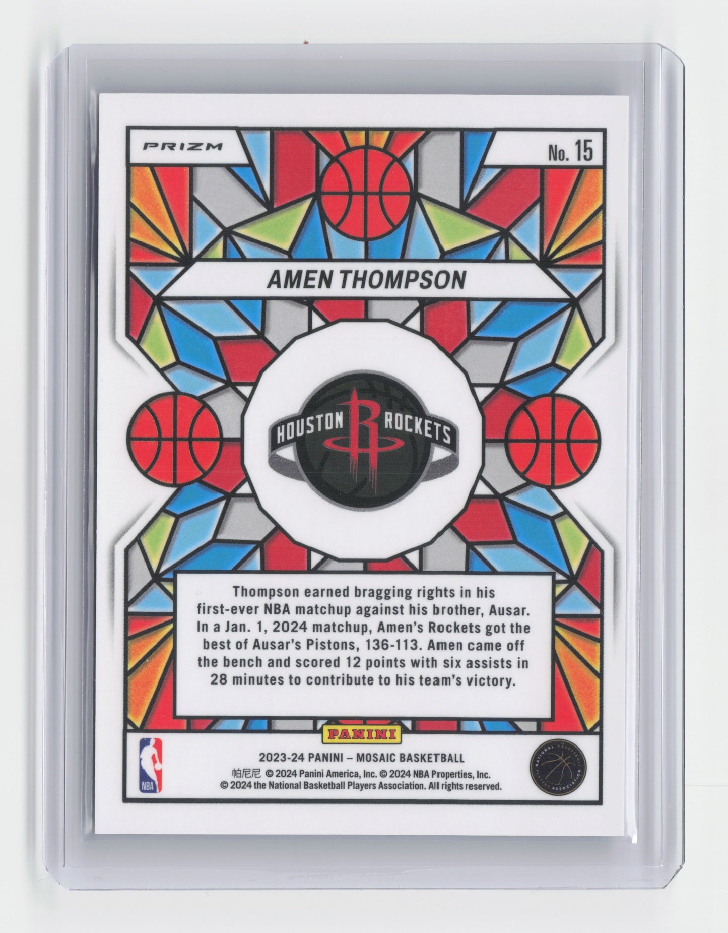 2023-24 AMEN THOMPSON Stained Glass Case Hit SSP Mosaic Rockets #15
