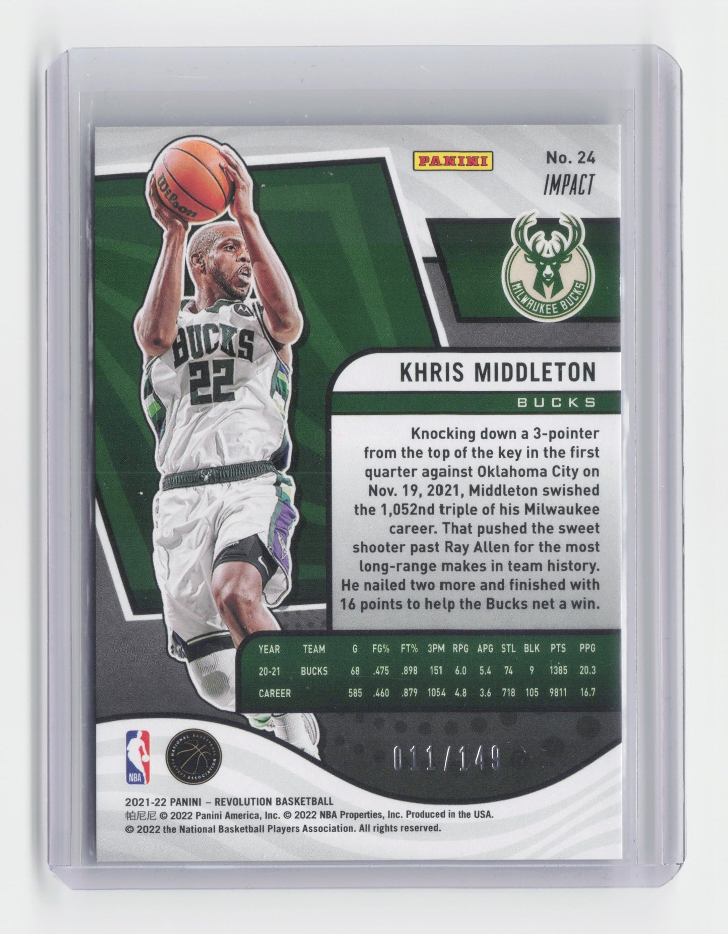 2021-22 KHRIS MIDDLETON Impact 11/149 - Revolution - Bucks #24