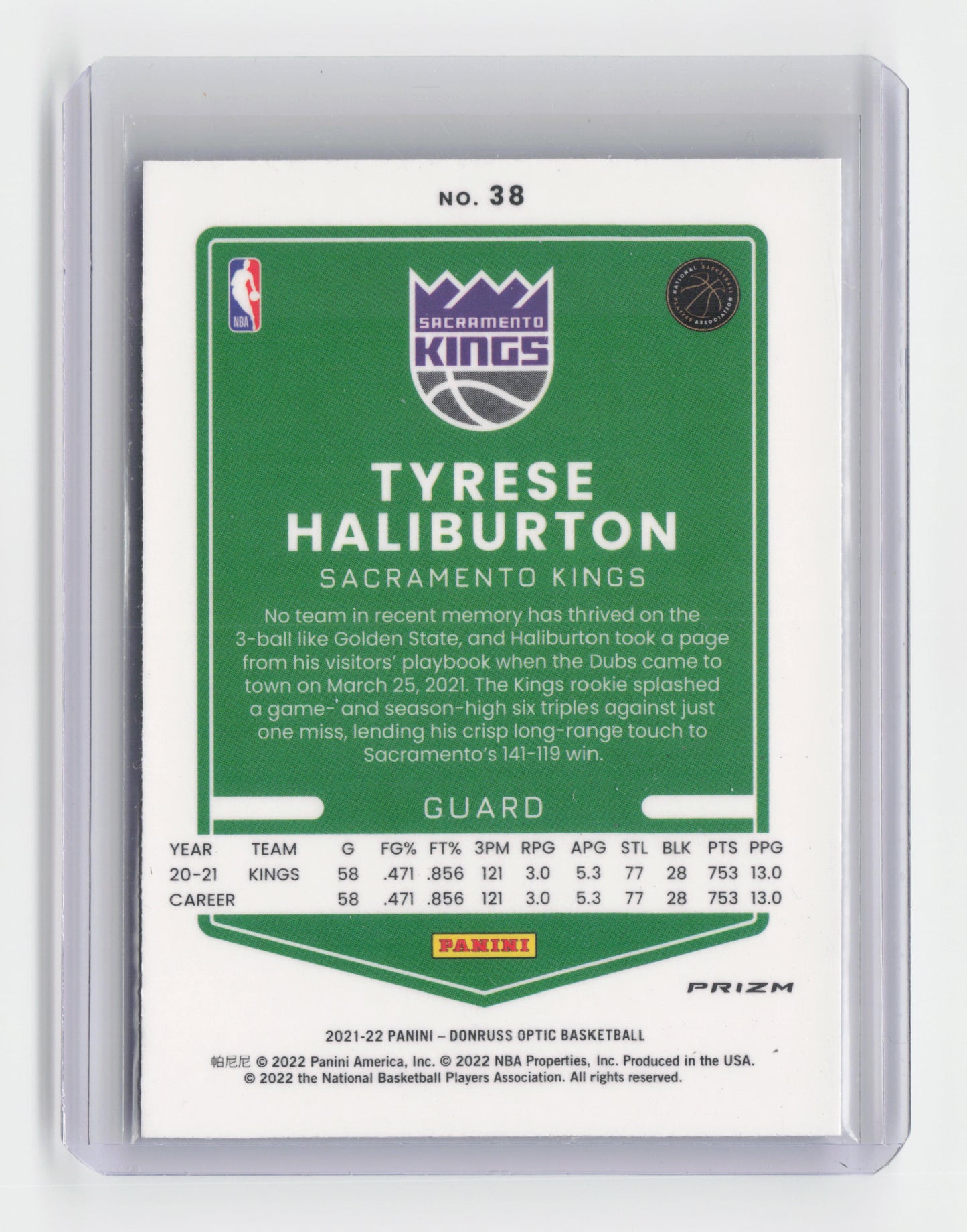 2021-22 TYRESE HALIBURTON Blue Pulsar - Kings - #38