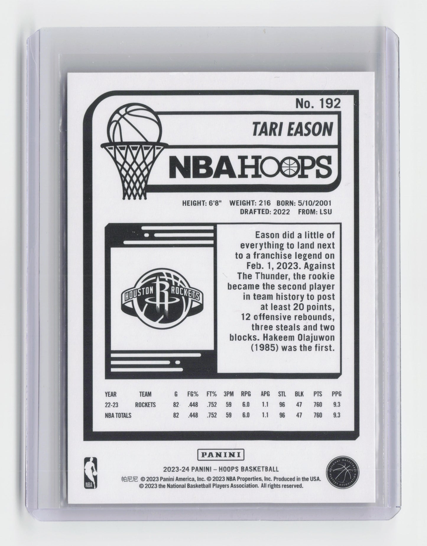 2023-24 TARI EASON Red 71/99 Hoops Rockets #192