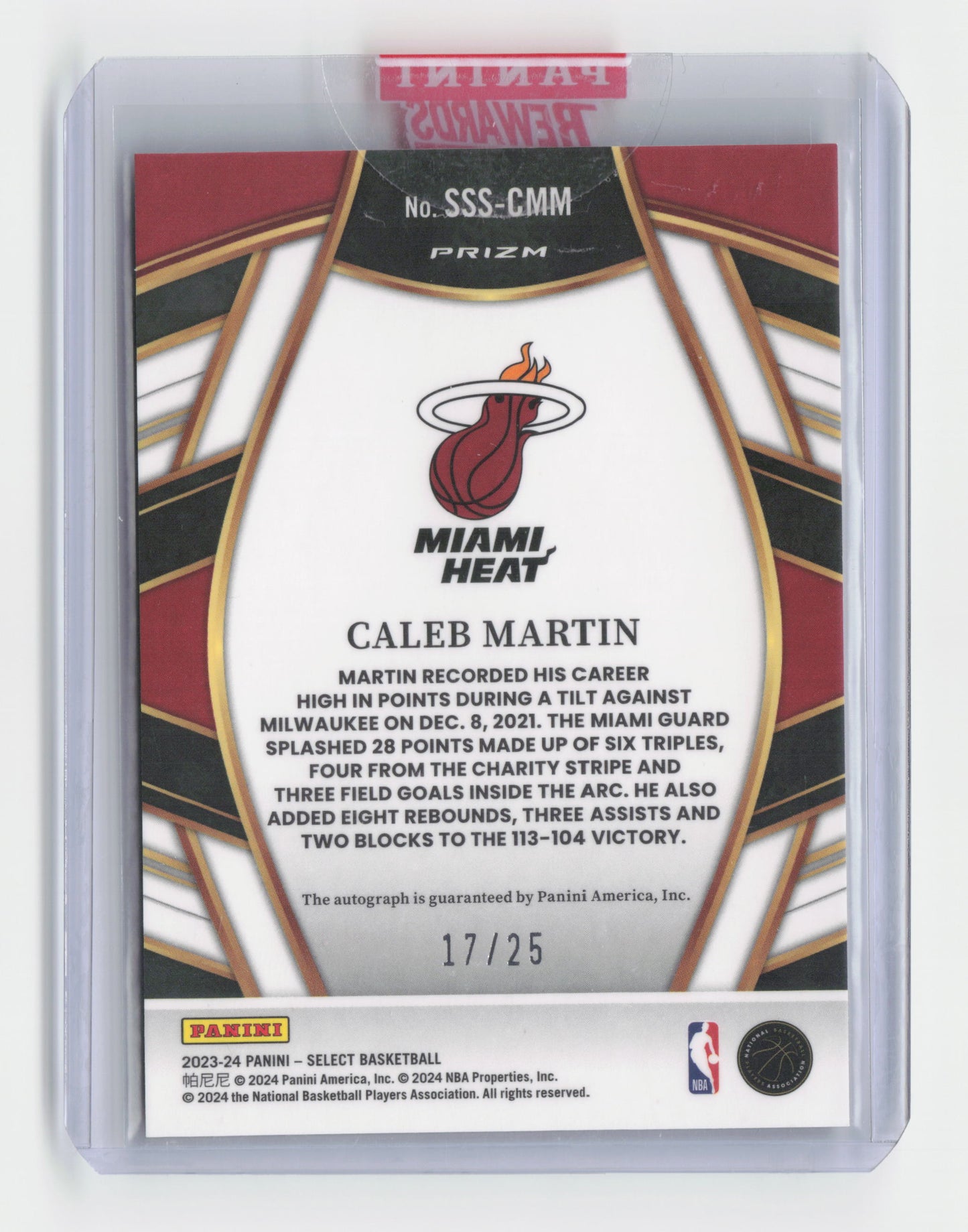 2023-24 CALEB MARTIN White Cracked Ice Prizm Auto 17/25 Select Heat #SSS-CMM