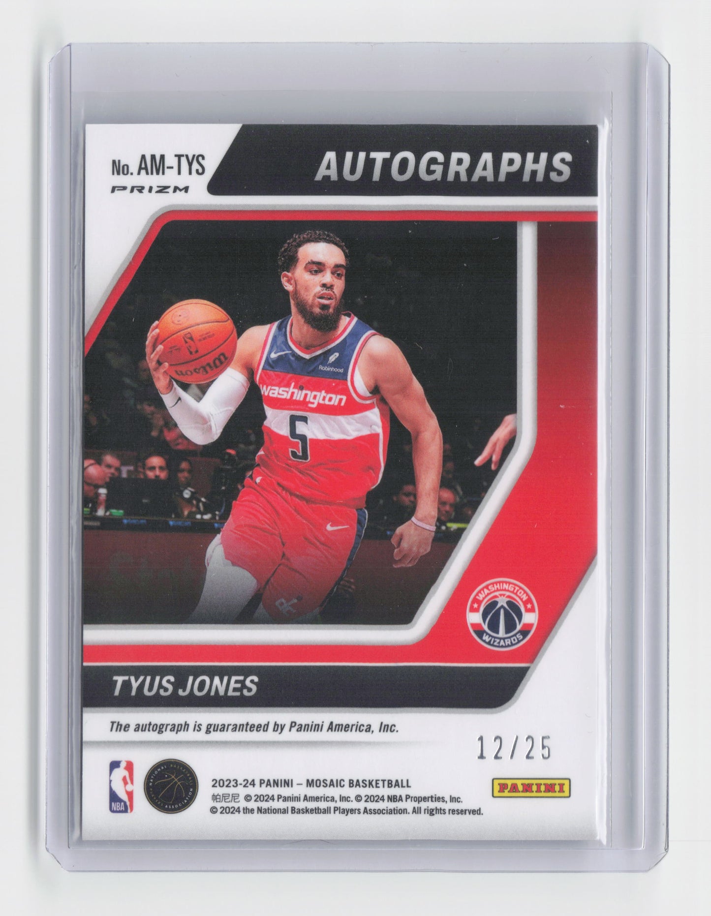 2023-24 TYUS JONES Autographs White 12/25 Mosaic Wizards #AM-TYS