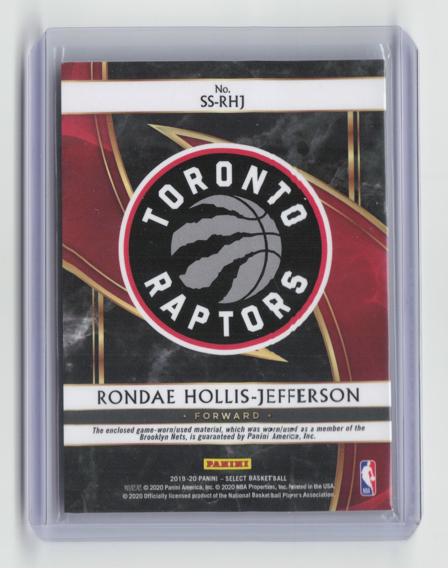2019-20 RONDAE HOLLIS-JEFFERSON Game Worn Patch Select Raptors #SS-RHJ