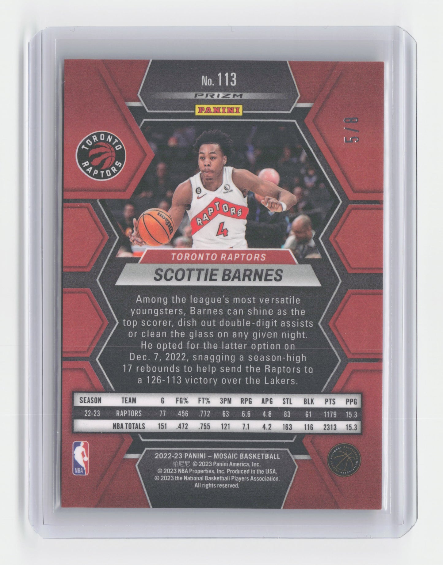 2022-23 SCOTTIE BARNES Choice Black Gold 5/8 Mosaic Raptors #113