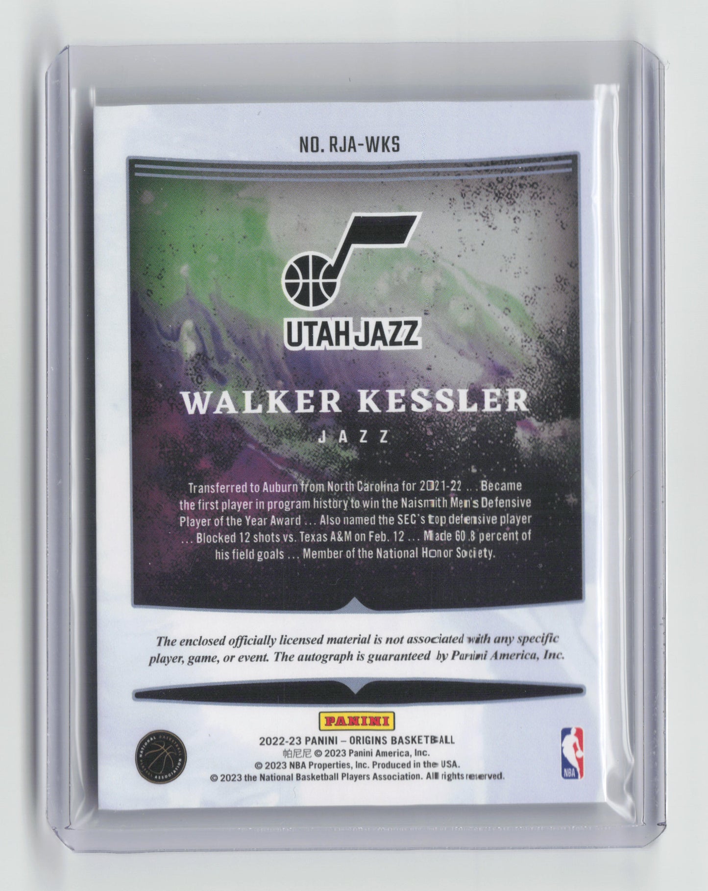 2023-24 WALKER KESSLER RPA RC Patch Autograph Origins Jazz #RJA-WKS