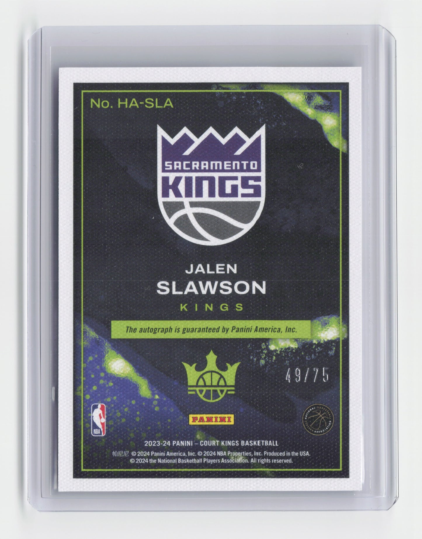 2023-24 JALEN SLAWSON Heir Apparent Autograph Orange 49/75 Court Kings #HA-SLA