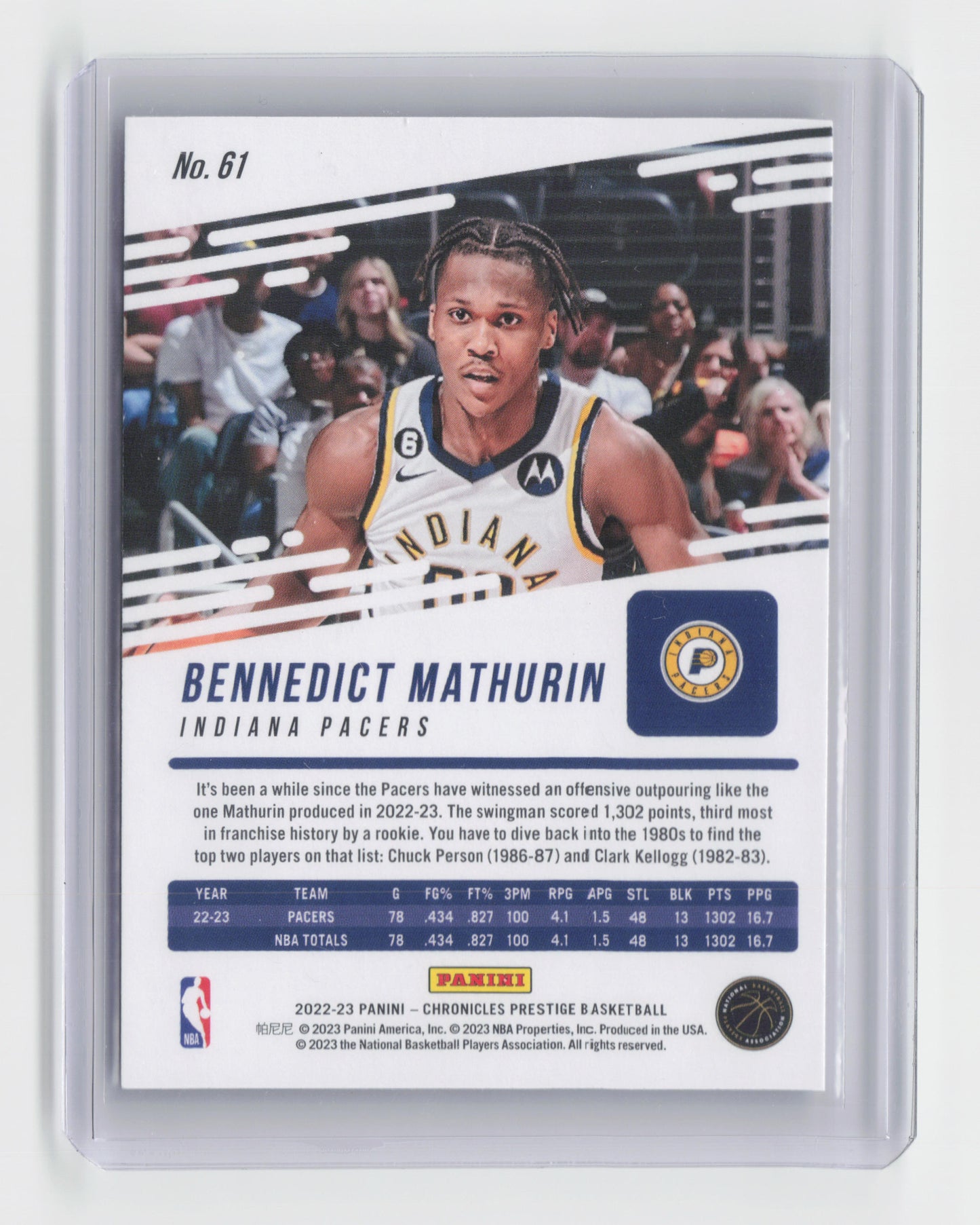 2022-23 BENNEDICT MATHURIN Prestige RC Chronicles Pacers #61