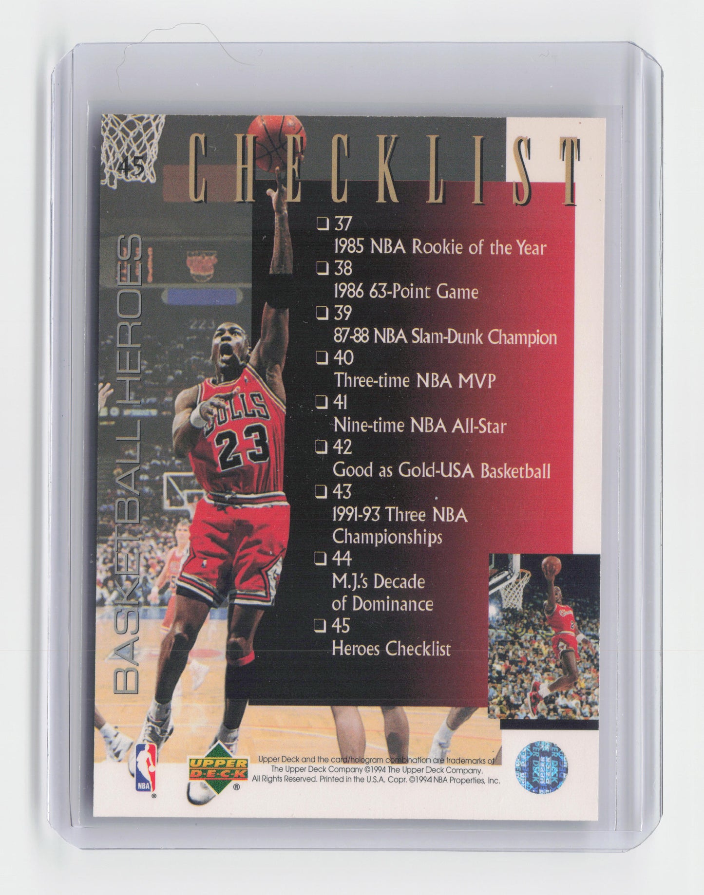 1995 MICHAEL JORDAN Basketball Heroes Checklist Upper Deck Bulls