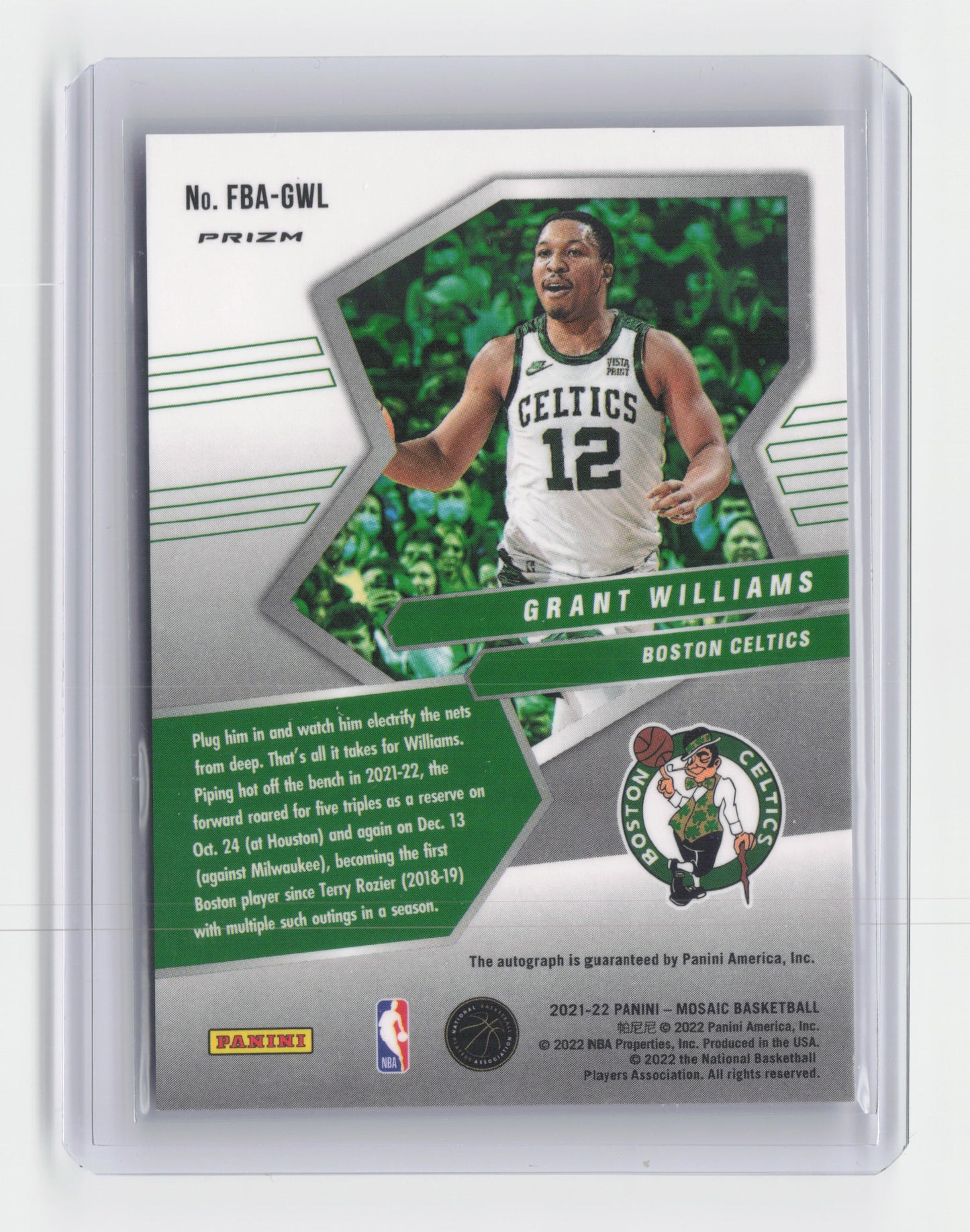 2021-22 GRANT WILLIAMS Fast Break Autograph Mosaic Celtics #FBA-GWL