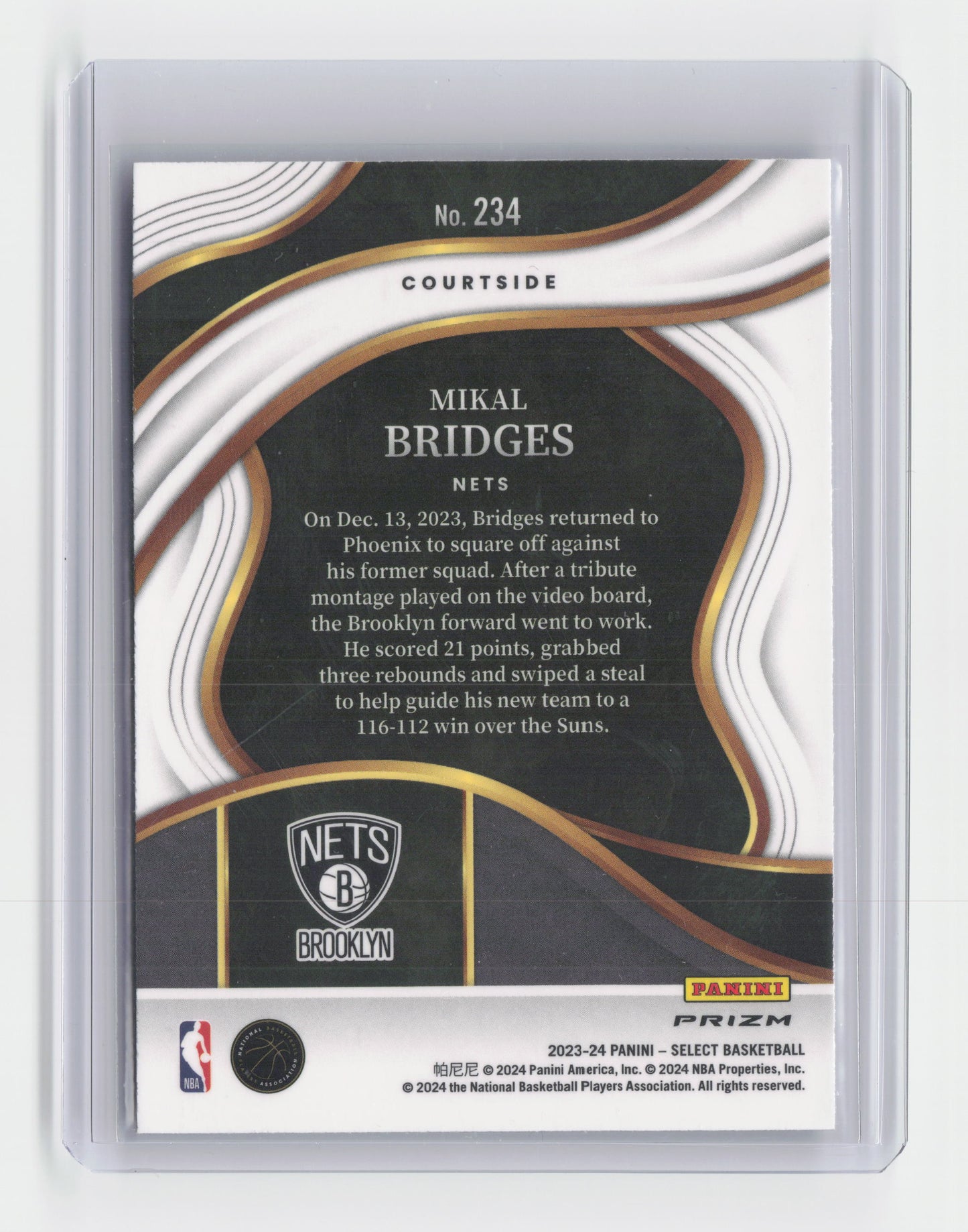 2023-24 MIKAL BRIDGES Court Side Zebra SSP Case Hit Select Nets #234