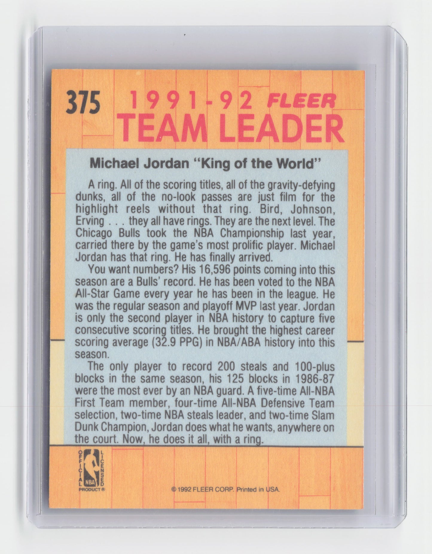 1991-92 MICHAEL JORDAN Team Leader Fleer Bulls #375