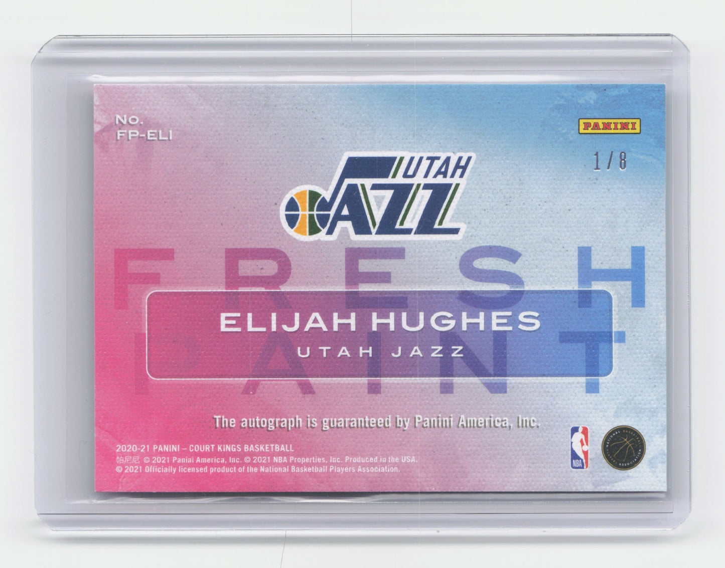 2021-22 ELIJAH HUGHES RC Fresh Paint Pink 1/8 Autograph Court Kings Jazz #FP-ELI