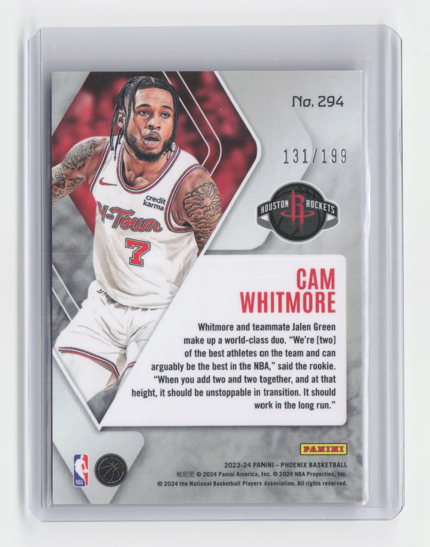 2023-24 CAM WHITMORE Rookie Silver 131/199 Phoenix - Rockets #294