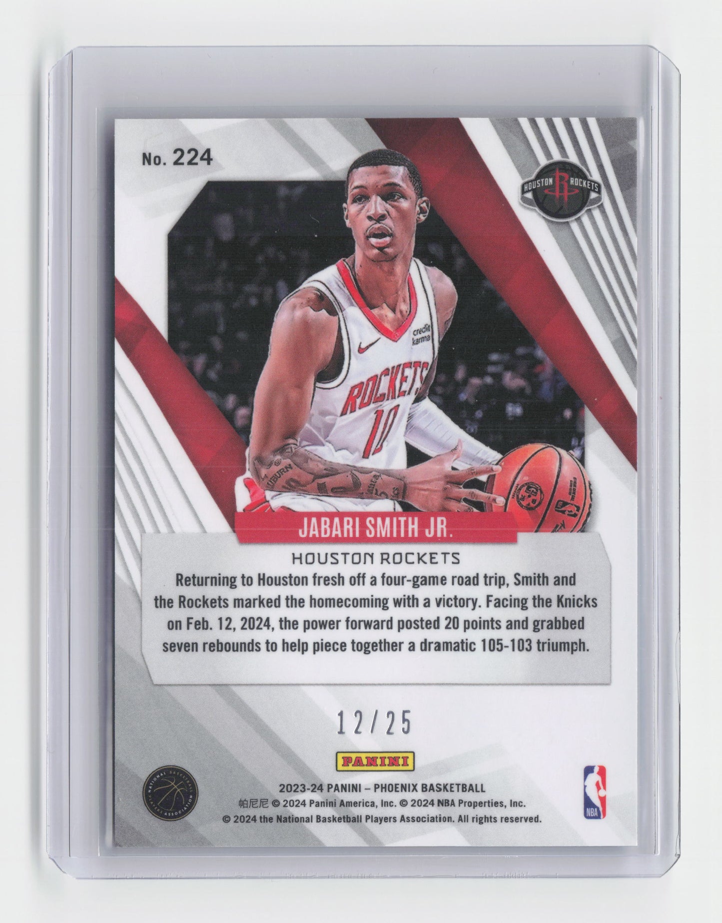 2023-24 JABARI SMITH JR. Rookie Fire and Ice Insert 12/25 Rockets # 224
