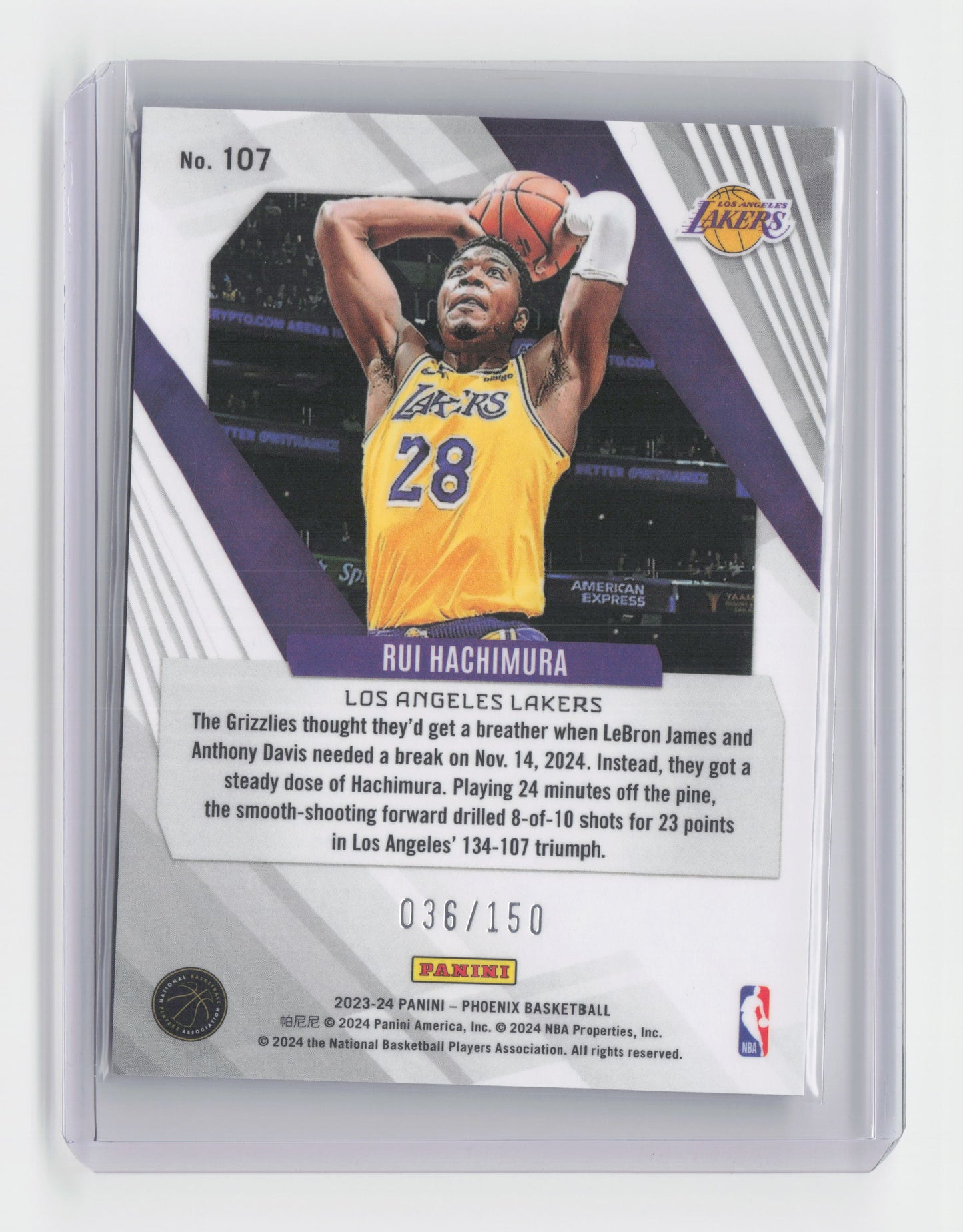 2023-24 RUI HACHIMURA Purple 36/150 - Phoenix - Lakers #107