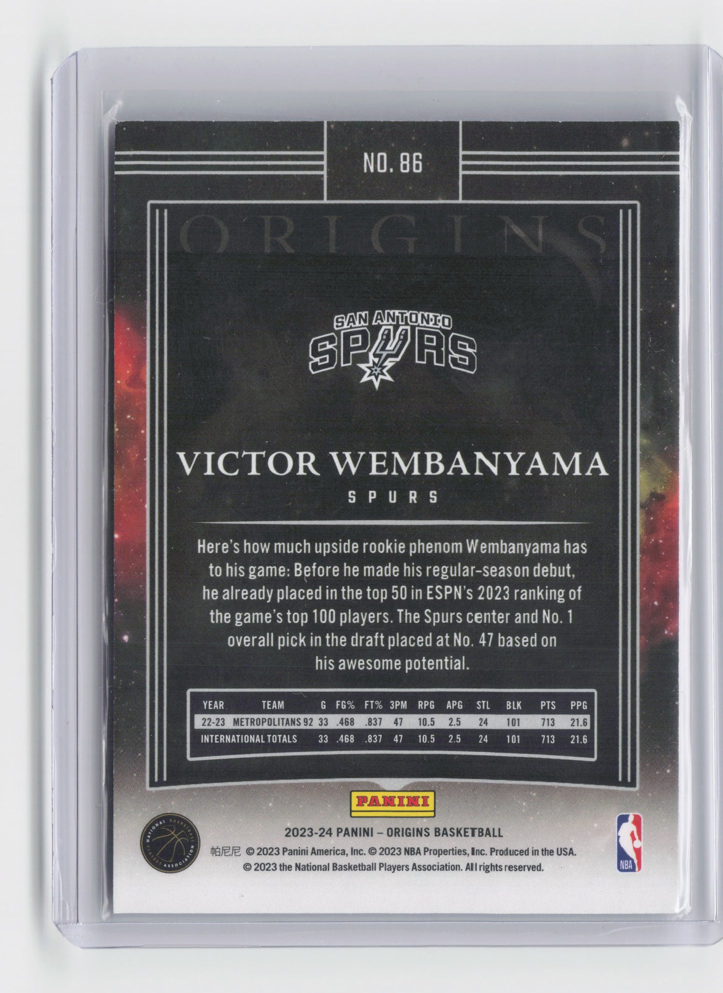 2023-24 VICTOR WEMBANYAMA Rookie - Origins - Spurs #86