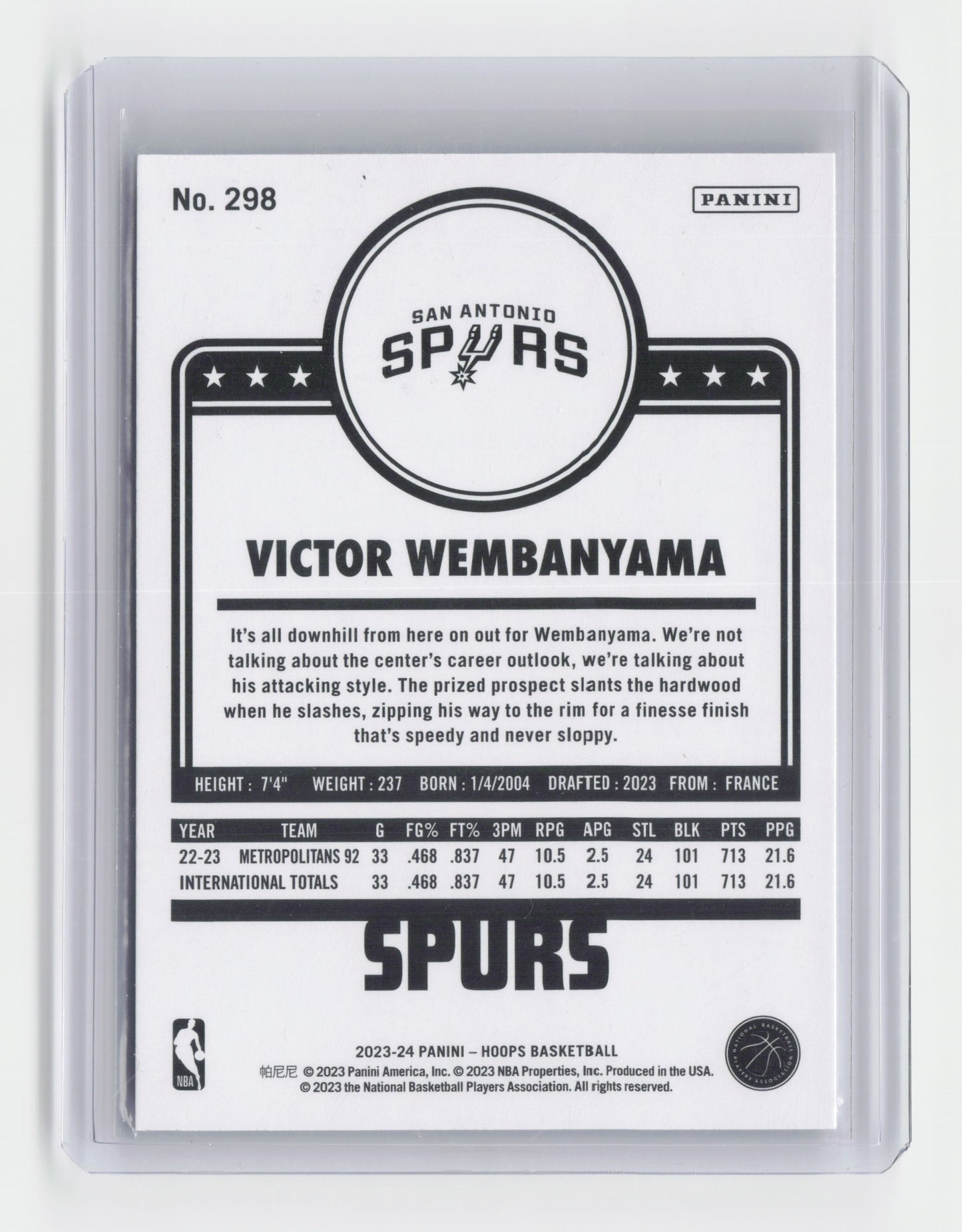 2023-24 VICTOR WEMBANYAMA Rookie Tribute - Hoops - Spurs #298