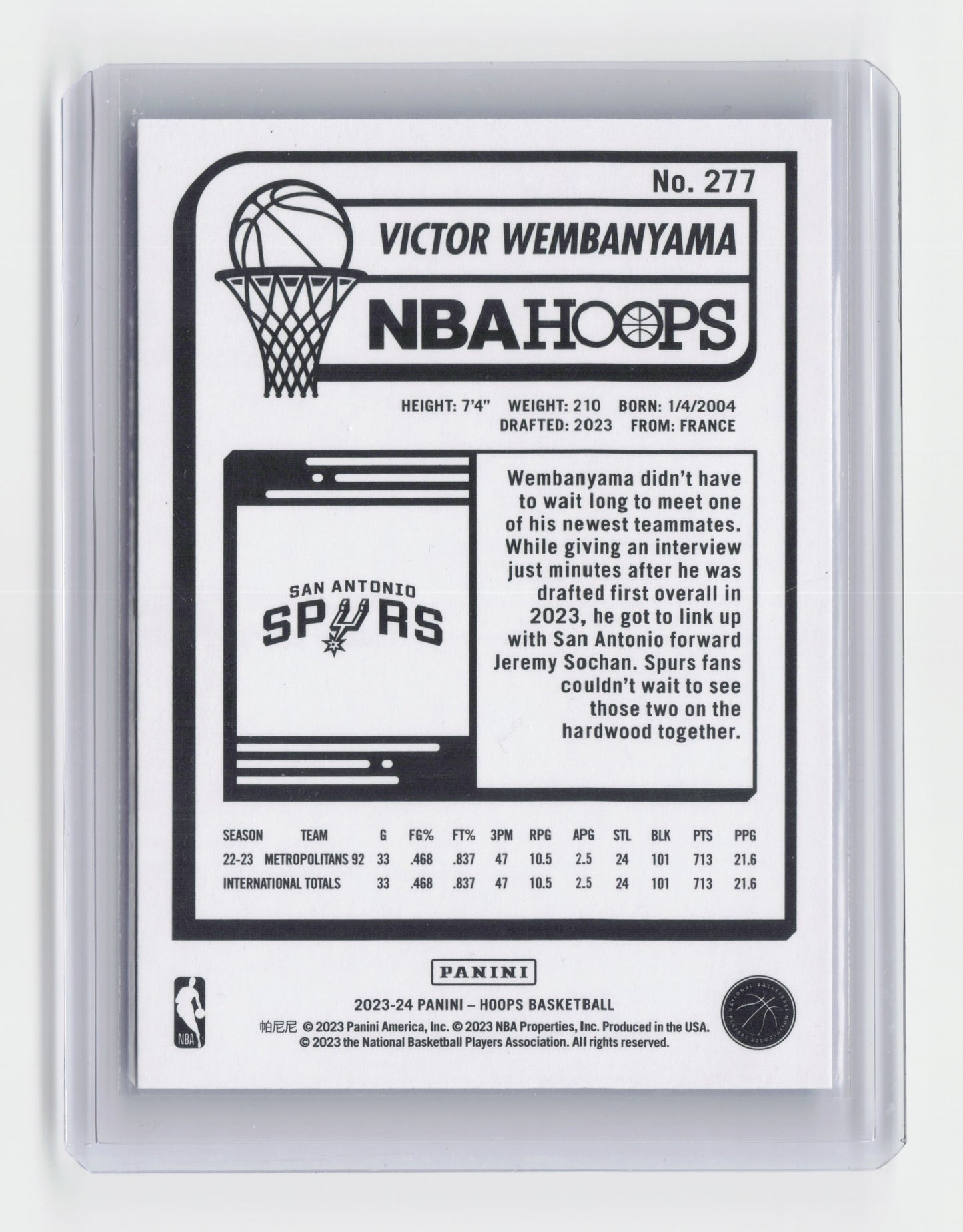 2023-24 VICTOR WEMBANYAMA Rookie Blue - Hoops Tmall - Spurs #277