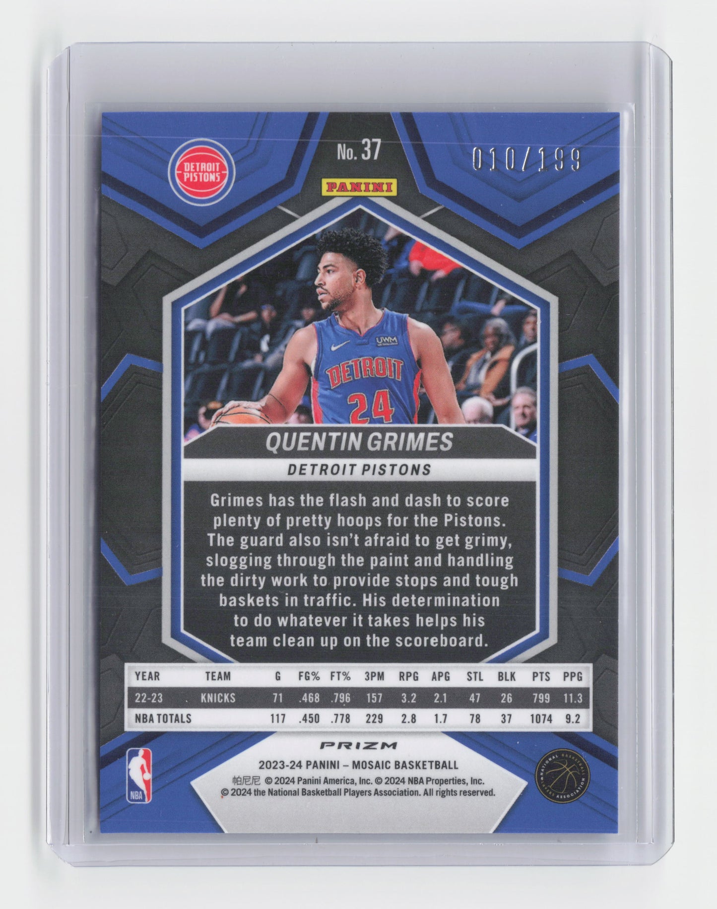 2023-24 QUENTIN GRIMES Blue 10/199 - Mosaic - Pistons #37