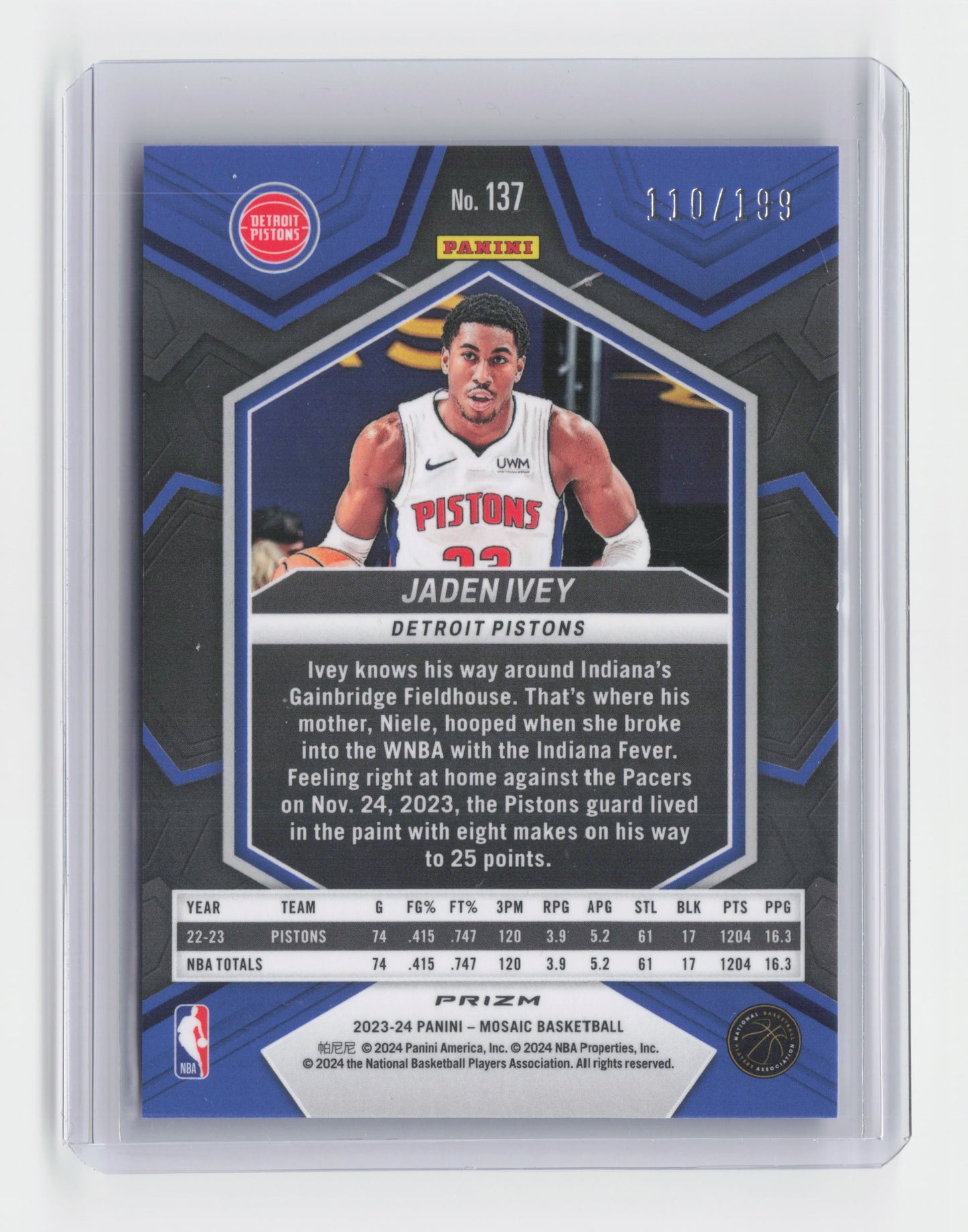 2023-24 JADEN IVEY Blue 110/199 - Mosaic - Pistons #137