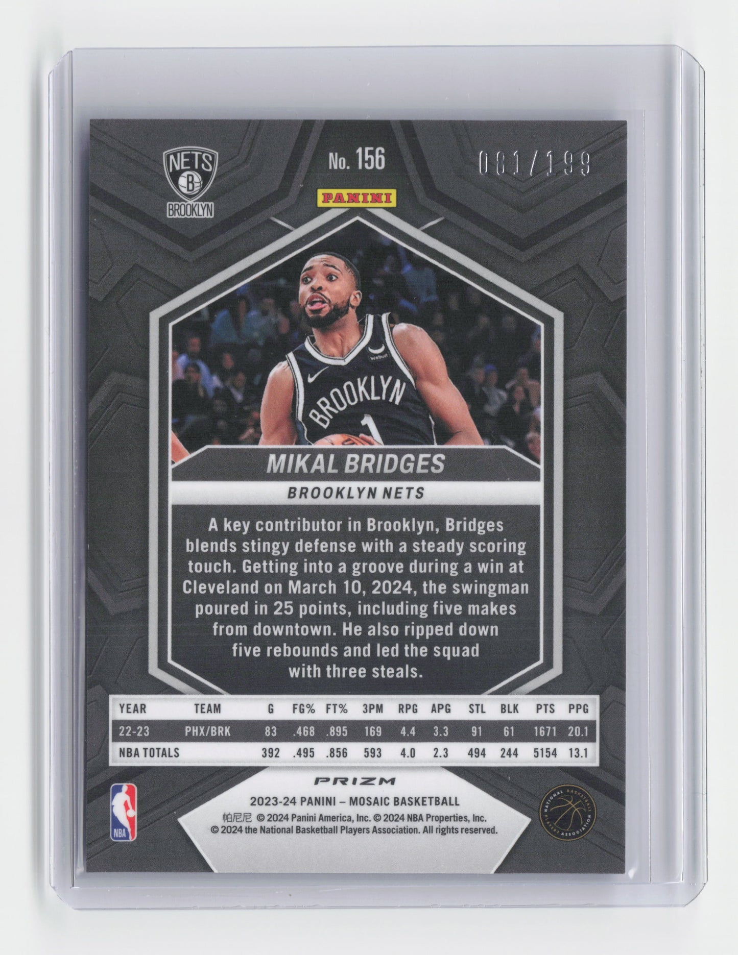 2023-24 MIKSL BRIDGES Blue 81/199 - Mosaic - Nets #156