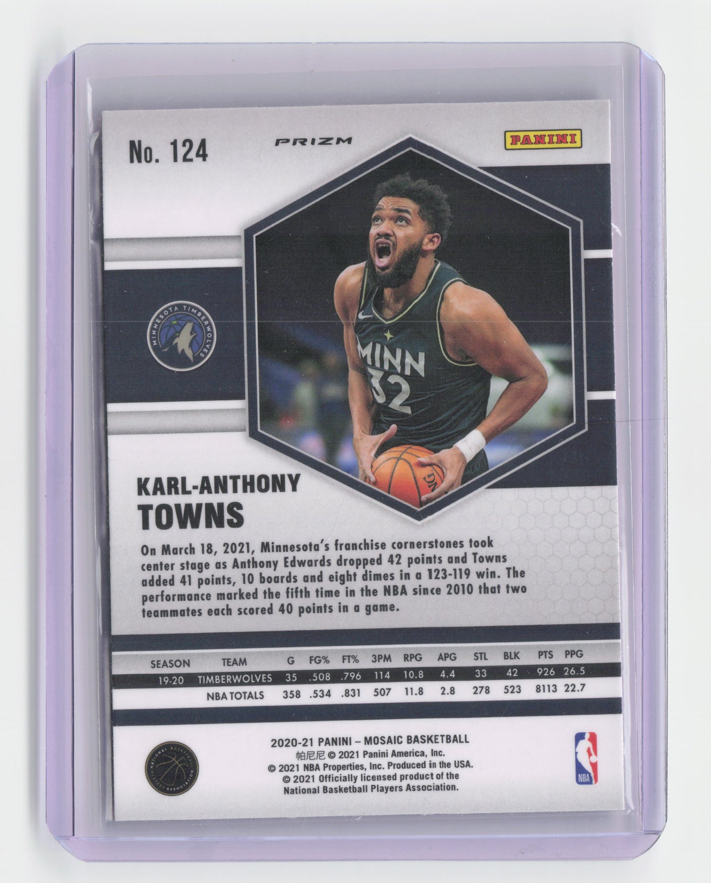 2020-21 KARL-ANTHONY TOWNS Pink Prizm - Mosaic - Timberwolves #124