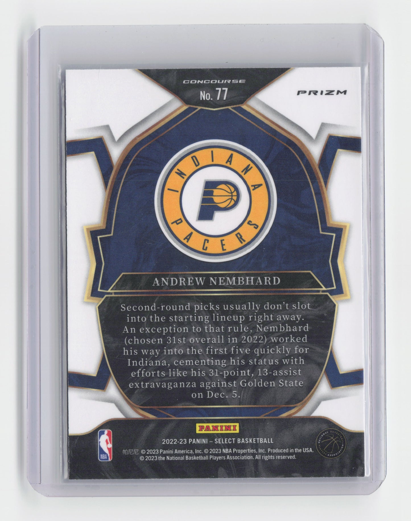 2022-23 ANDREW NEMBHARD Rookie Blue Cracked Ice - Select - Pacers #77