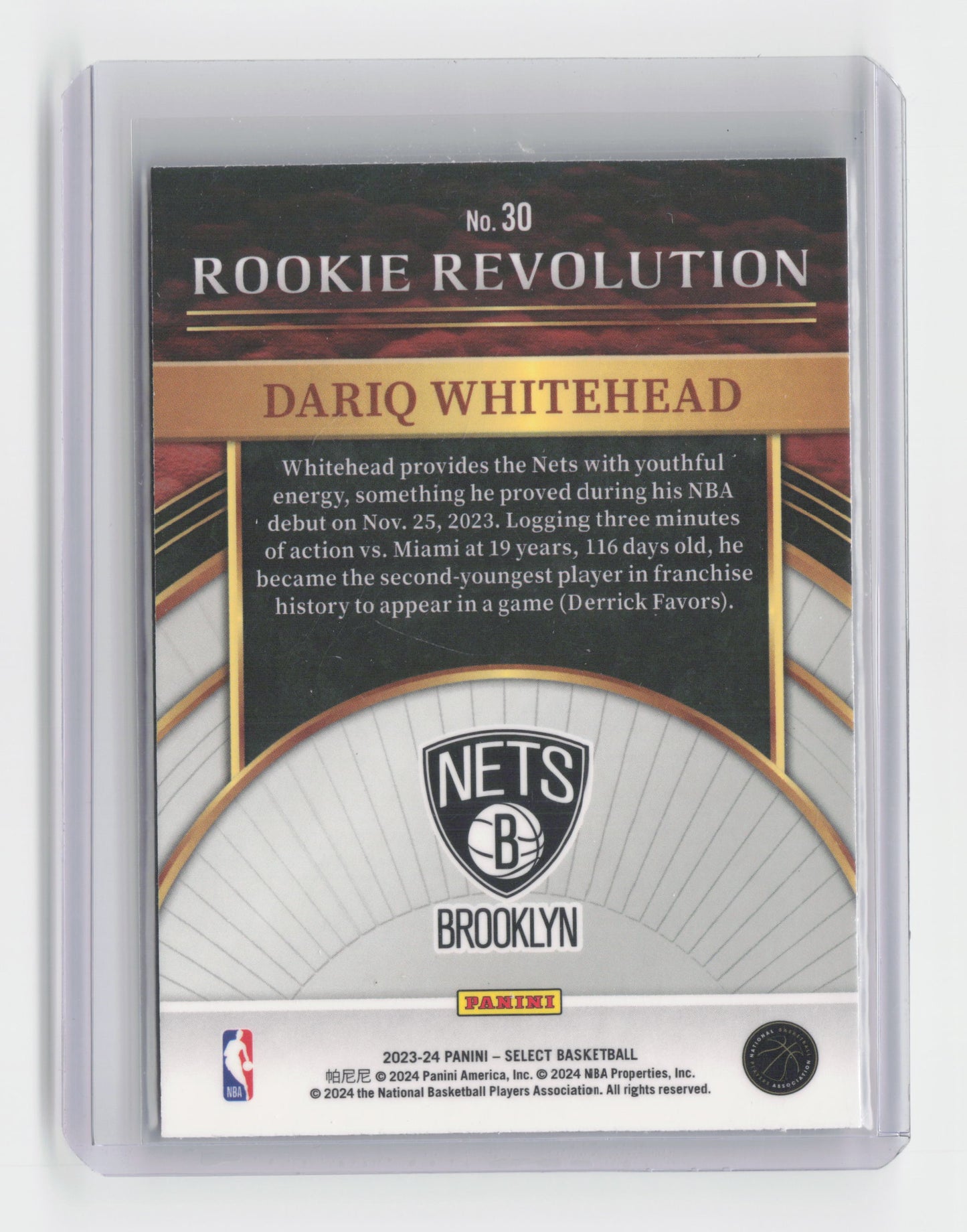 2023-24 DARIQ WHITEHEAD Rookie Revolution - Select - Nets #30