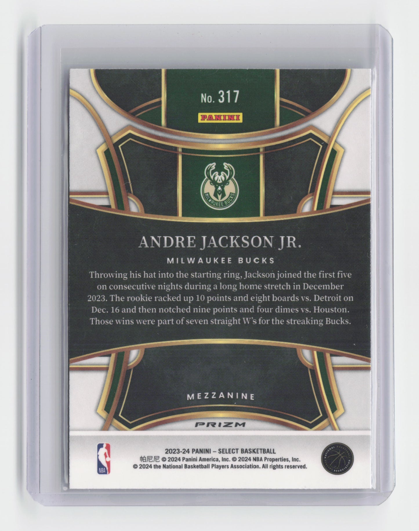 2022-23 ANDRE JACKSON JR. Rookie Mezzanine Tectonic - Select - Bucks #317