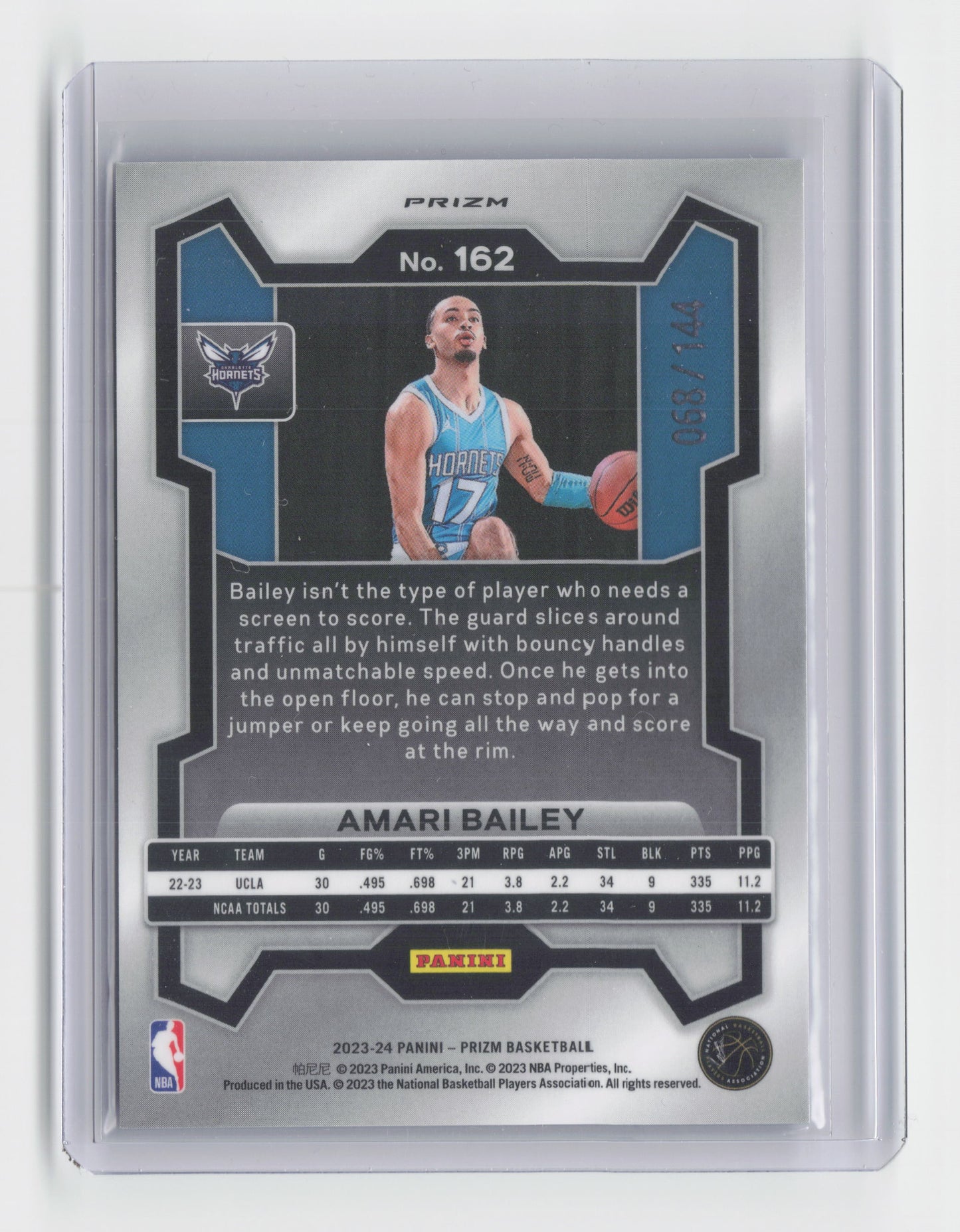 2023-24 AMARI BAILEY Rookie Blue Sparkle 68/144 - Prizm - Hornets #162