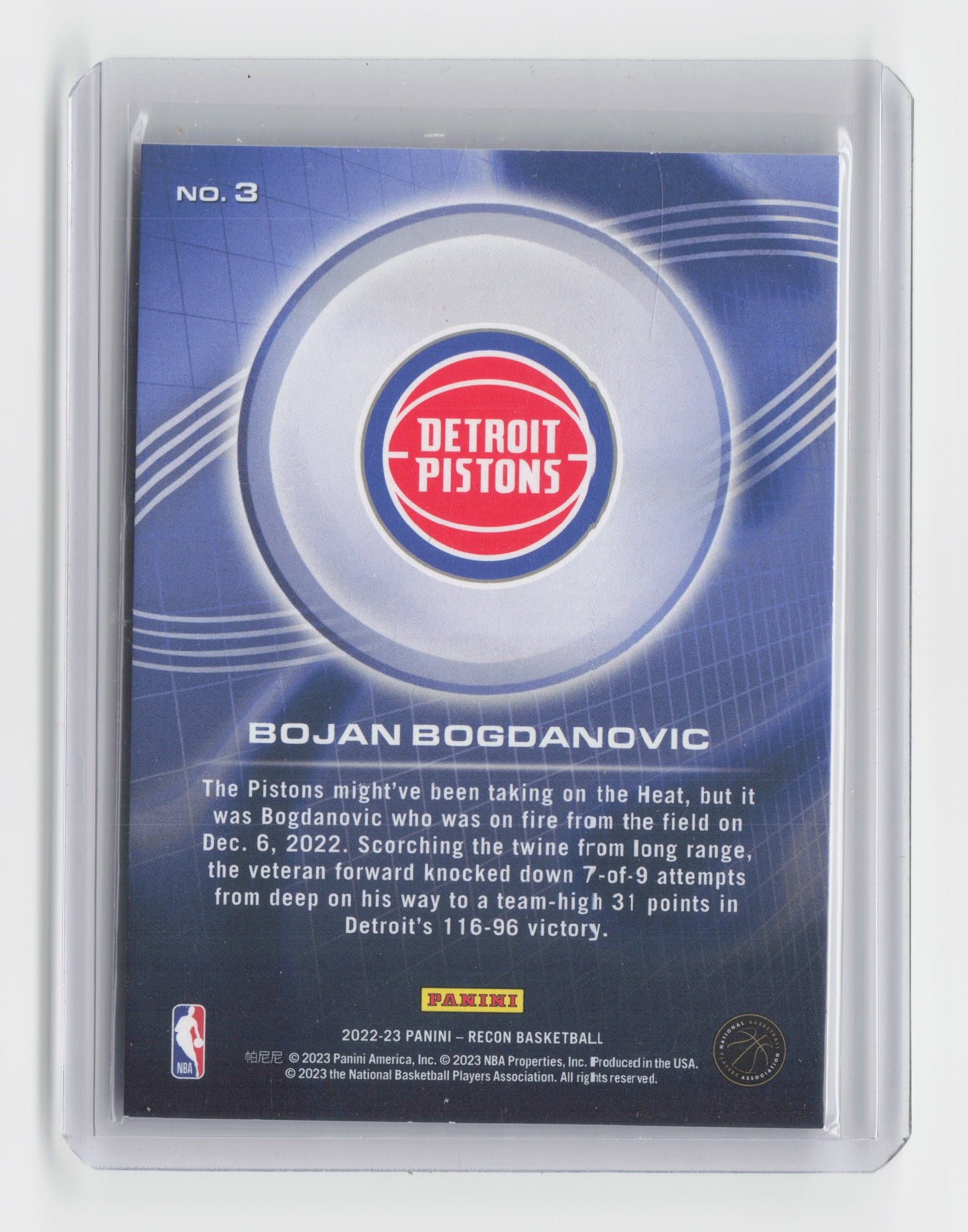 2022-23 BOJAN BOGDANOVIC 92/99 - Recon - Pistons #3