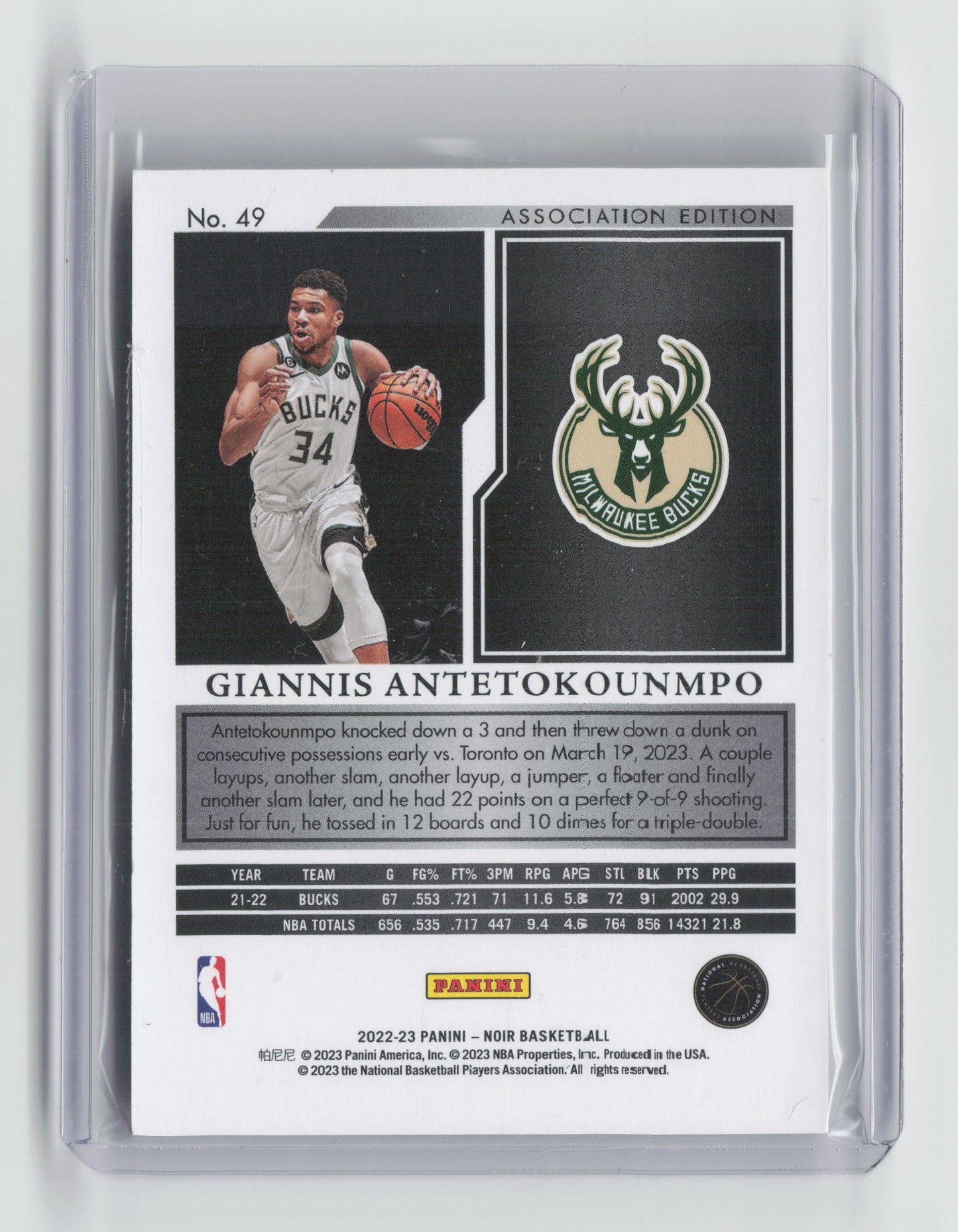 2022-23 GIANNAS ANTETOKOUNMPO Association Edition 60/99 - Noir - Bucks #49