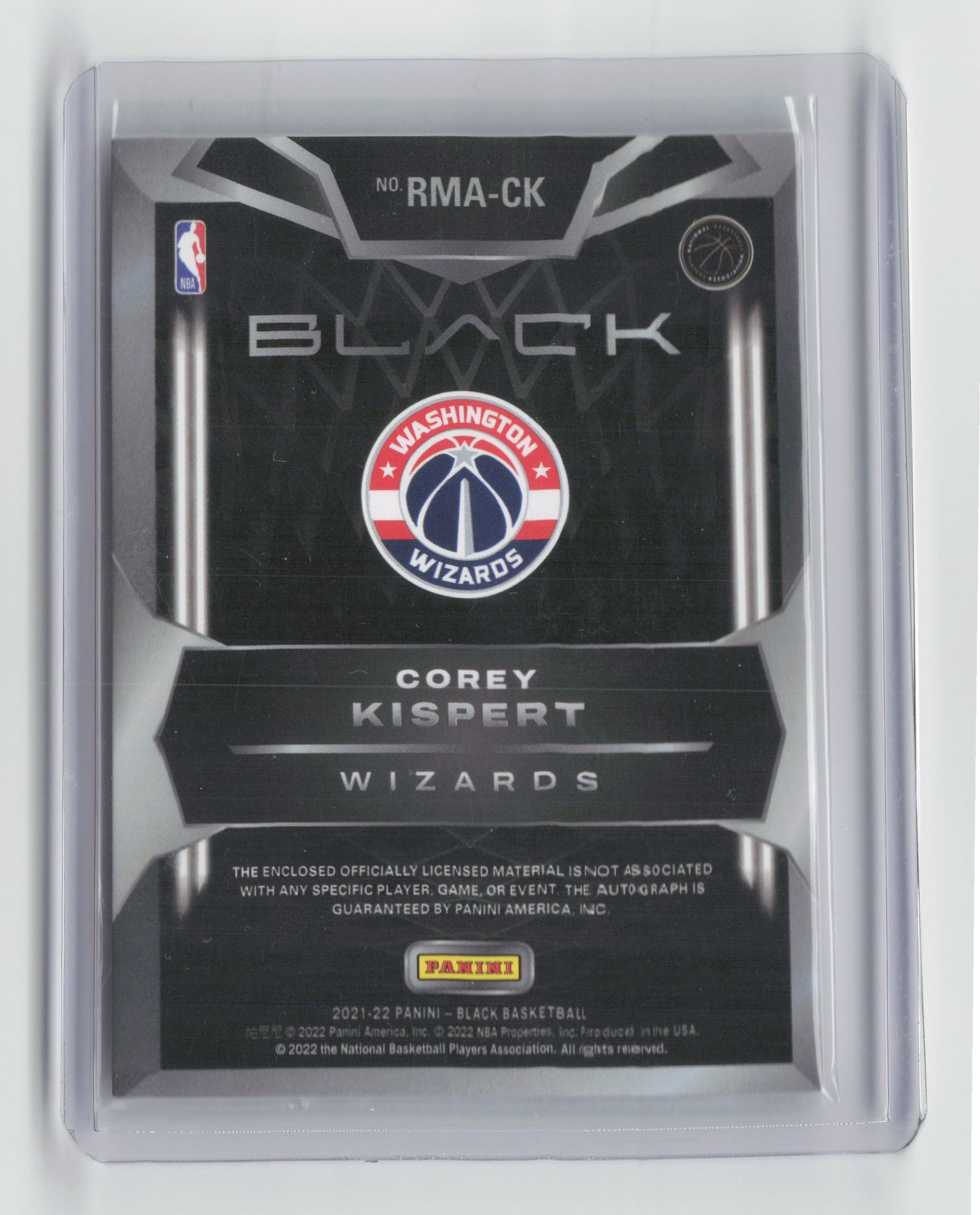 2021-22 CORY KISPERT Rookie Memorabilia RPA 07/49 - Black - Wizards